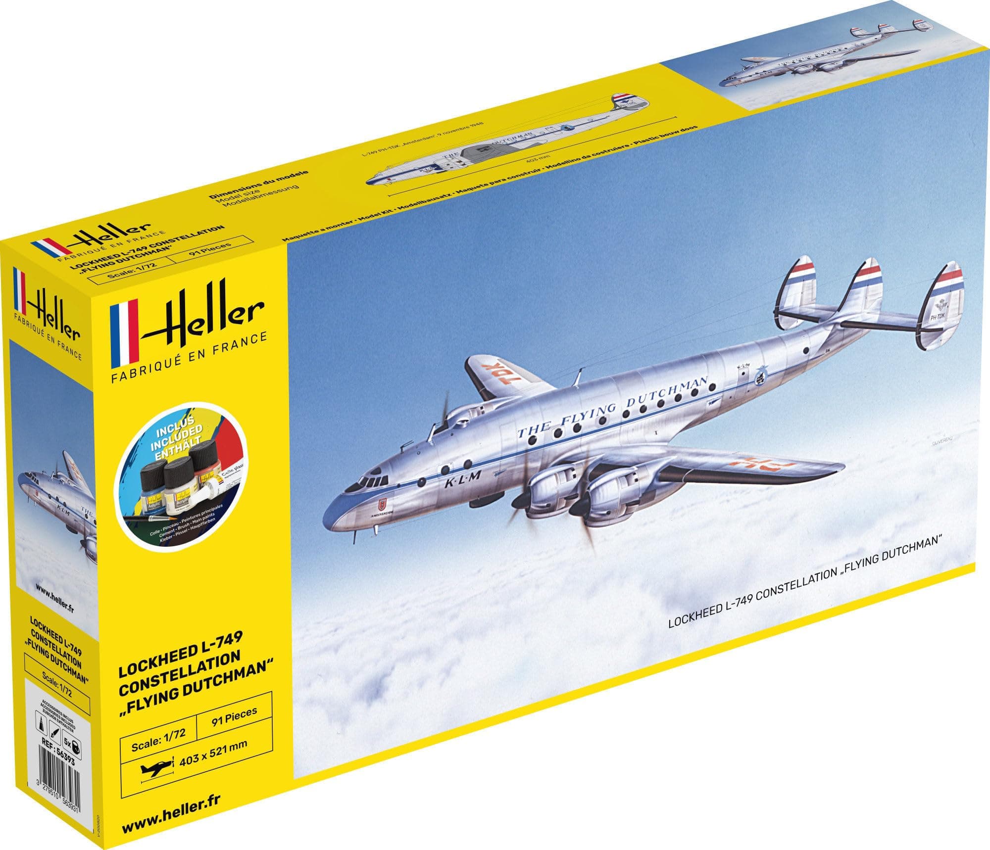 HellerJOUSTRA Model Airplane: Starter Kit: Lockheed L-749 Constellation Fliying Dutchman