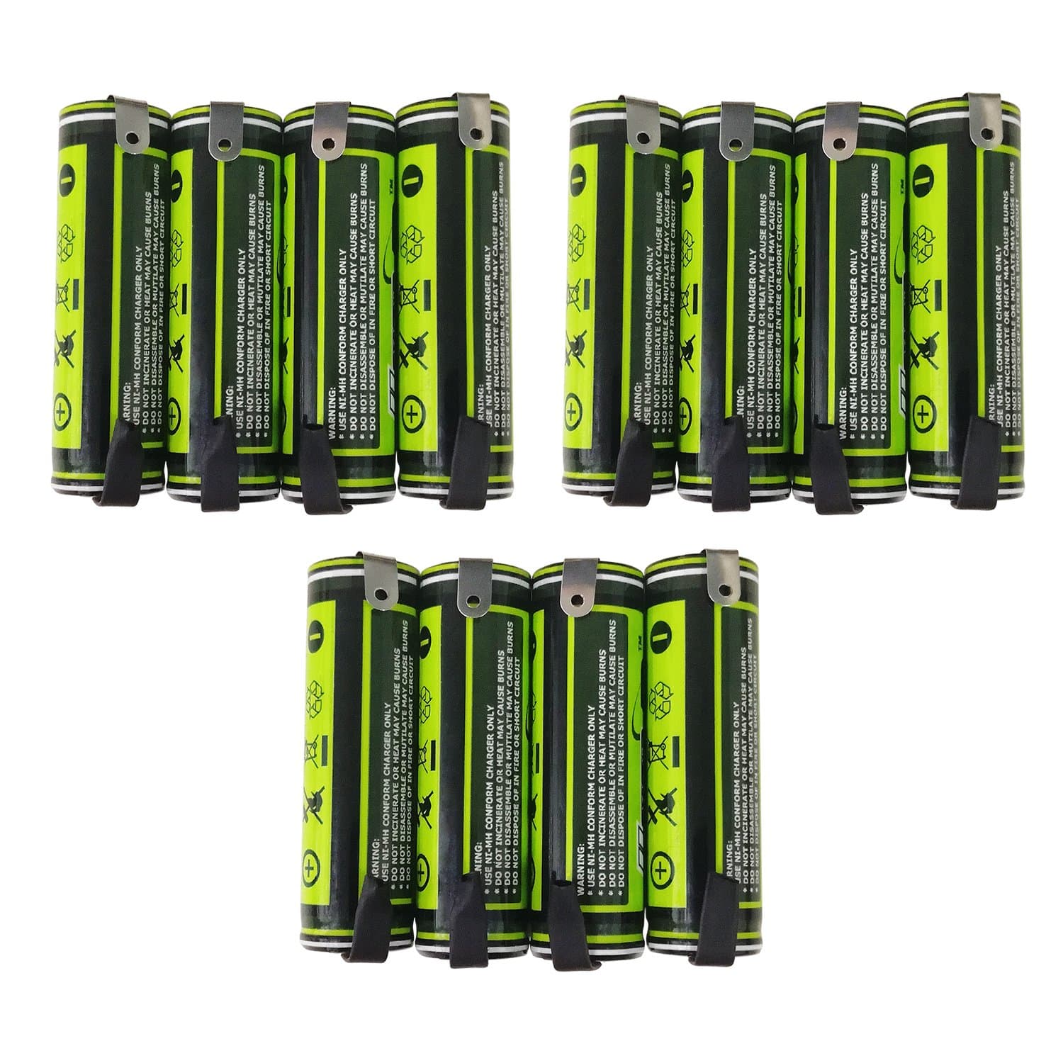(12-Pack) HyperPS 1.2V AA 1200mAh Ni-MH Rechargeable Battery for High-Drain Devices, Quick Charge (Flat Top w/Soldering Tabs)