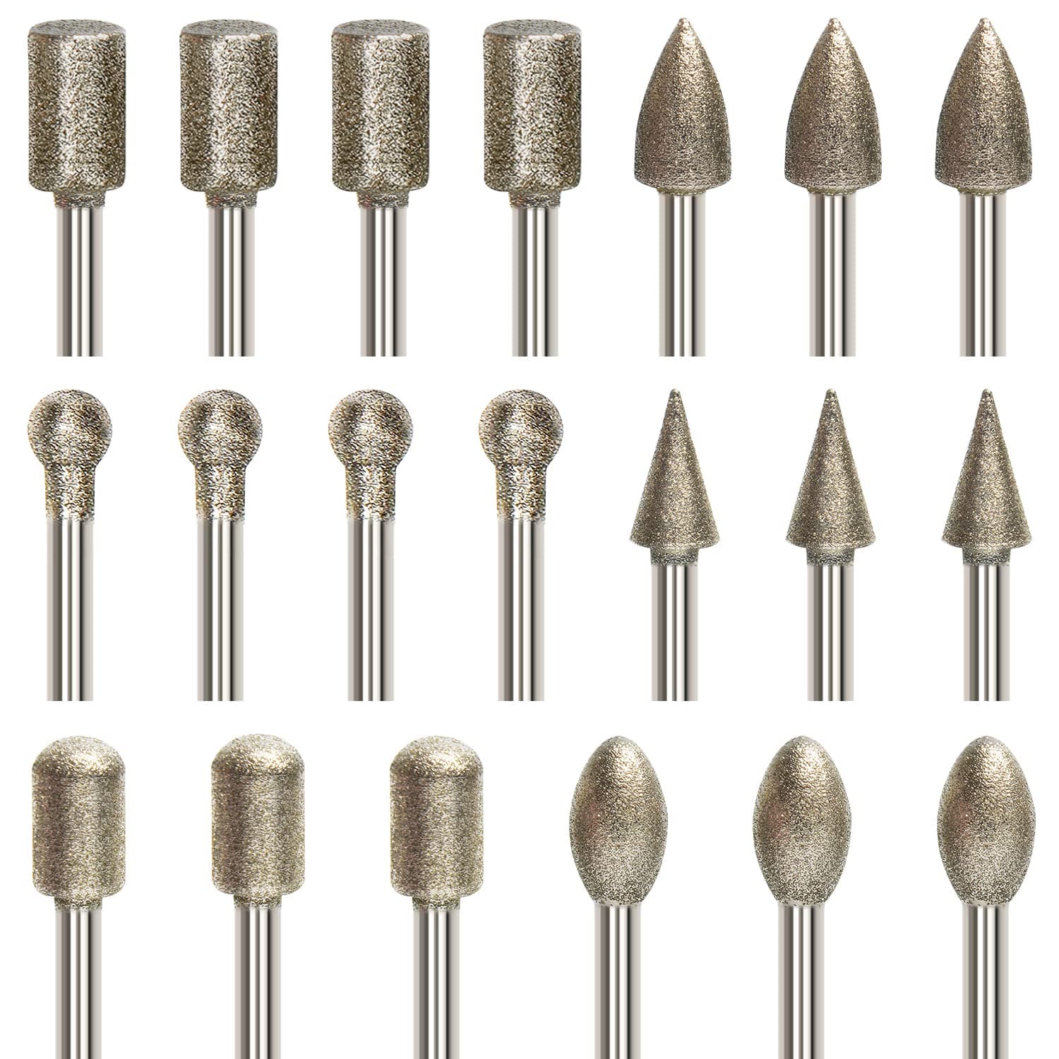20Pcs Diamond Grinding Bit Set Stone Carving Set Diamond Burr Bits Compatible with Dremel Rotary Tool Accessories YURINWOO 3mm Shank Drill Bits Set for Grinding,Stone Glass Ceramics Carving,Polishing