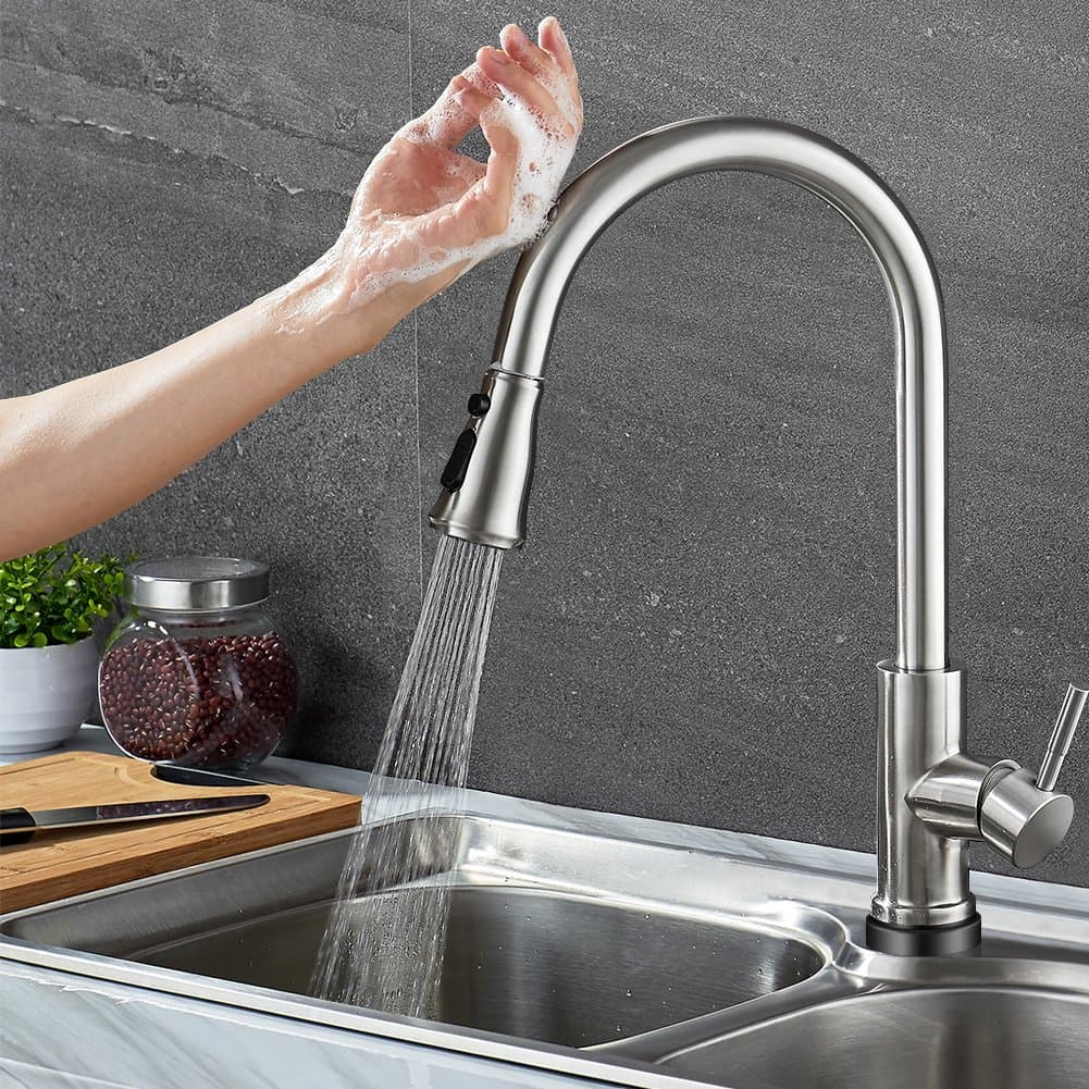 Kitchen Faucet Touch Activated Stainless Steel One Handle High Arc Best Commercial Kitchen Sink Faucet with Pull Down Sprayer & Smart Touch Sensor