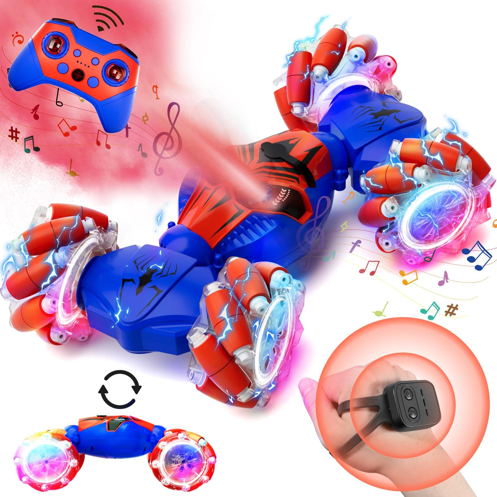 Remote Control Car for Boys 8-12, 4WD Gesture Sensing RC Stunt Car 2.4Ghz with Lights Music Sprayer RC Cars for Boys Age 4-7 8-12 Hand-Controlled Cars Toys Birthday Gifts for Kids Girls Blue