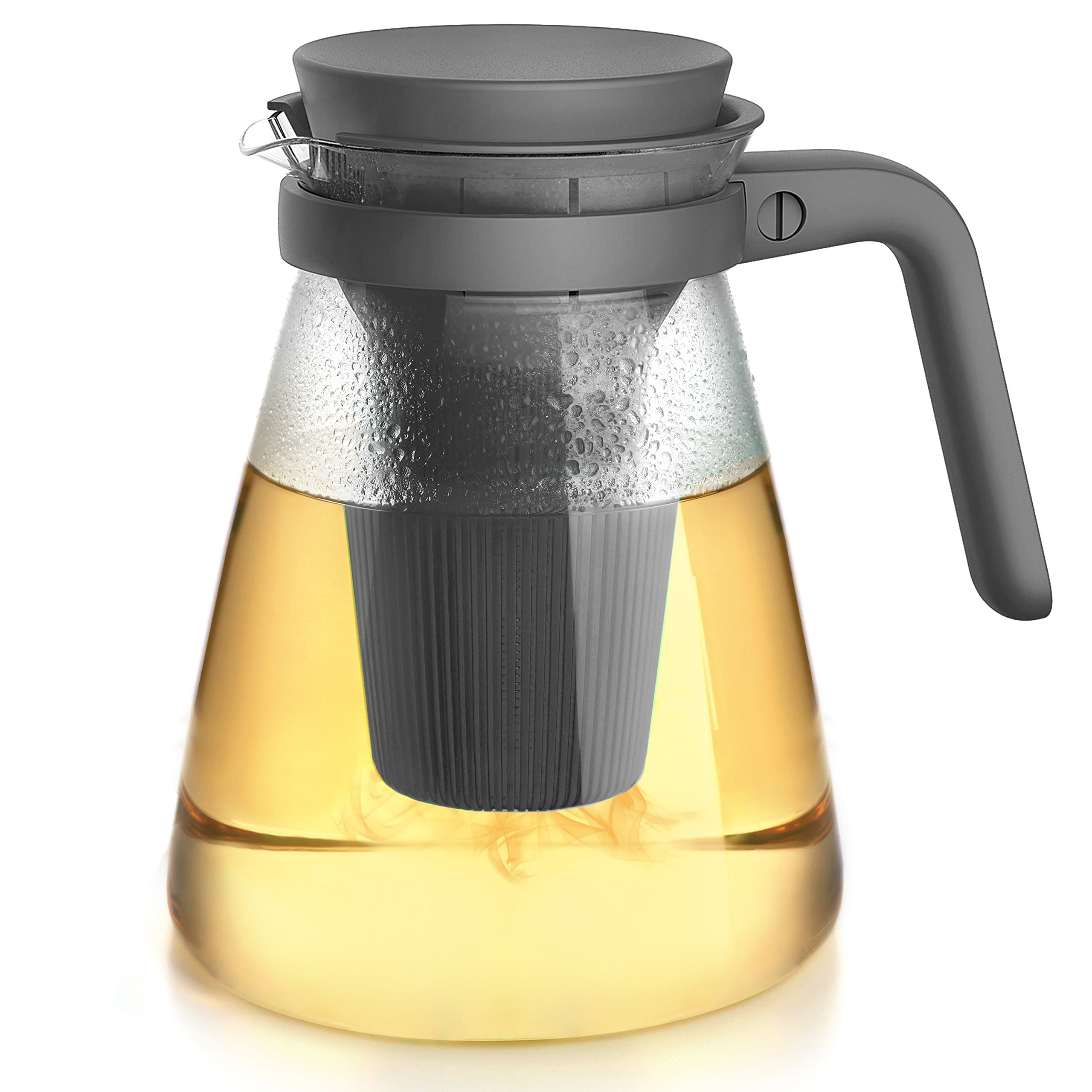 Modern Glass Teapot With Infuser & Lid For Loose Leaf and Blooming Tea. 40.5oz Safe for Microwave & Stove.