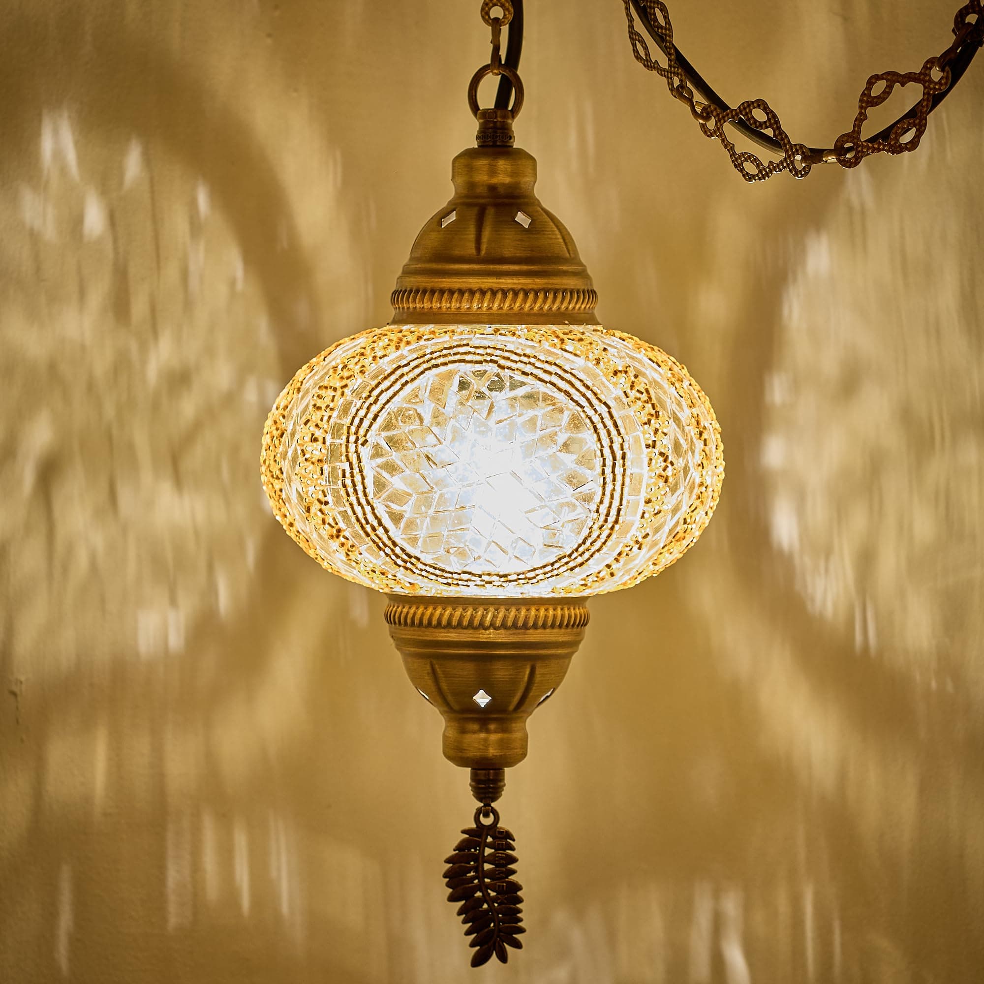 Authentic Turkish Plug in Pendant Light, 6.5" Big Size Globe, Made in Turkey, Turkish Moroccan Mosaic Ceiling Hanging Pendant Light Fixture Lamp, Swag Plug-in with 15ft Cord and Chain