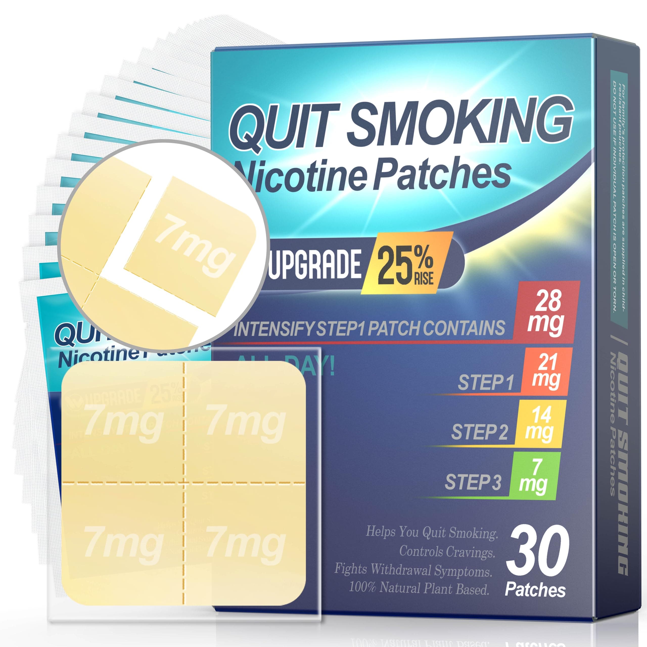- Quit Smoking Patches Step 1+, 21mg Upgraded to 28mg, It Can de Divided Into Four Pieces, 7mg. Stop Smoking Aid, that Work with 2 Weeks (30 Phtches)