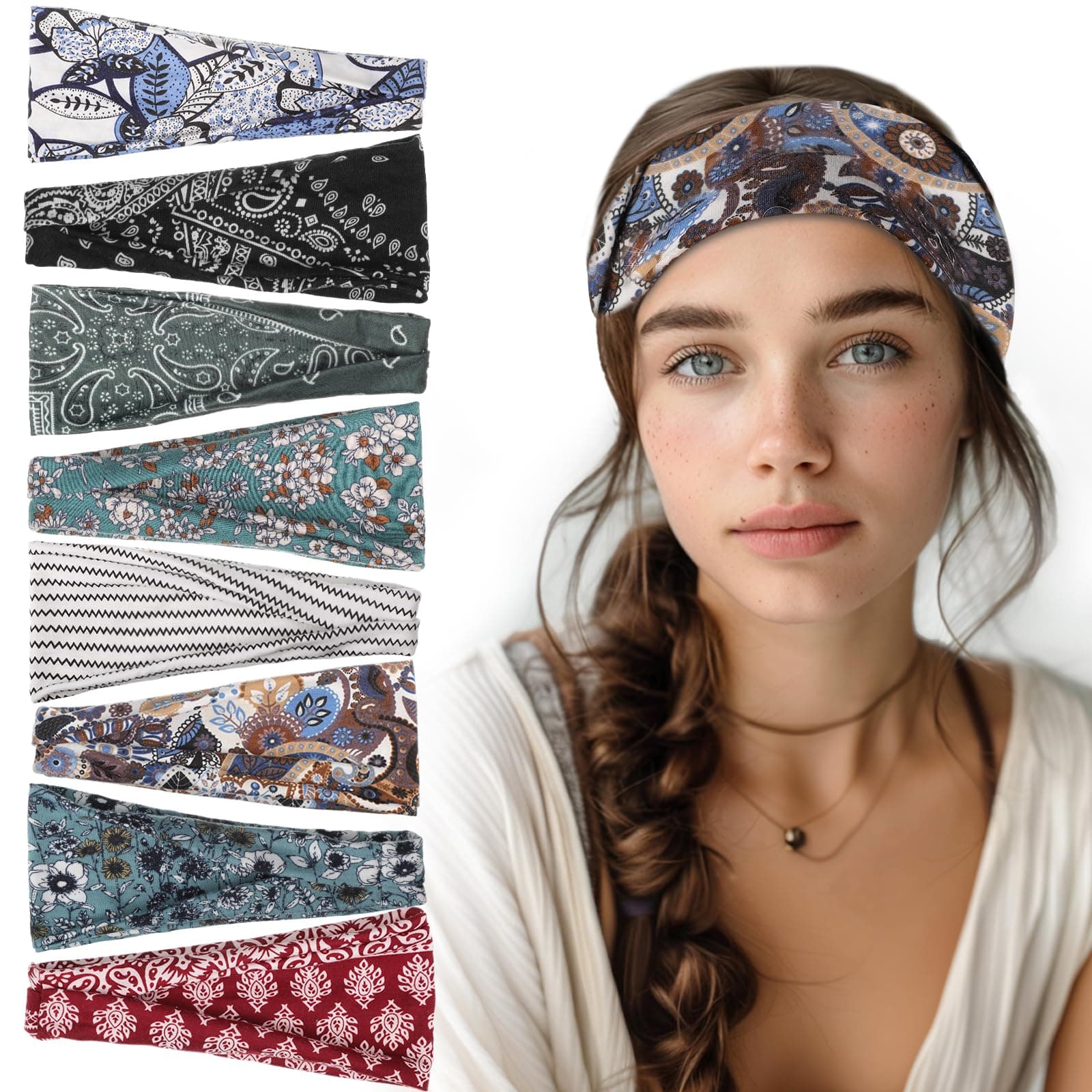 Headbands for Women, 8 Pack Boho Style Headbands Non Slip Wide Headband Hair Wrap for Mother's Day Gift