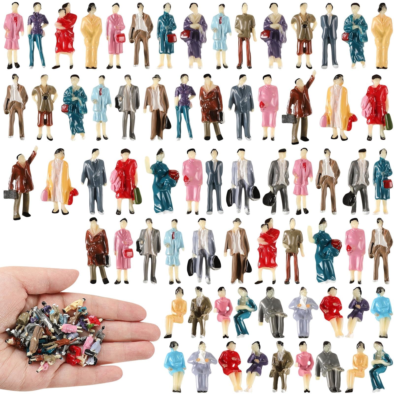 100 Pcs 1: 87 Scale People Figurines Plastic People Figures Sitting and Standing Tiny Dollhouse People Model Trains Architectural People Painted Figures for Park Street Miniature Scenes