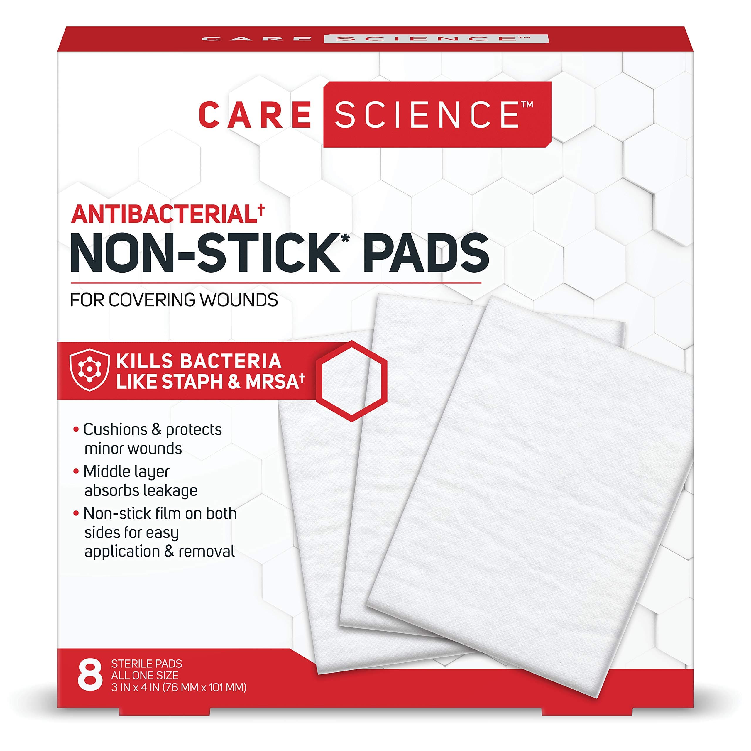 Care Science Non-Stick Pads, 3 x 4 in, 8 ct | Non-Stick Pads for Covering Wounds