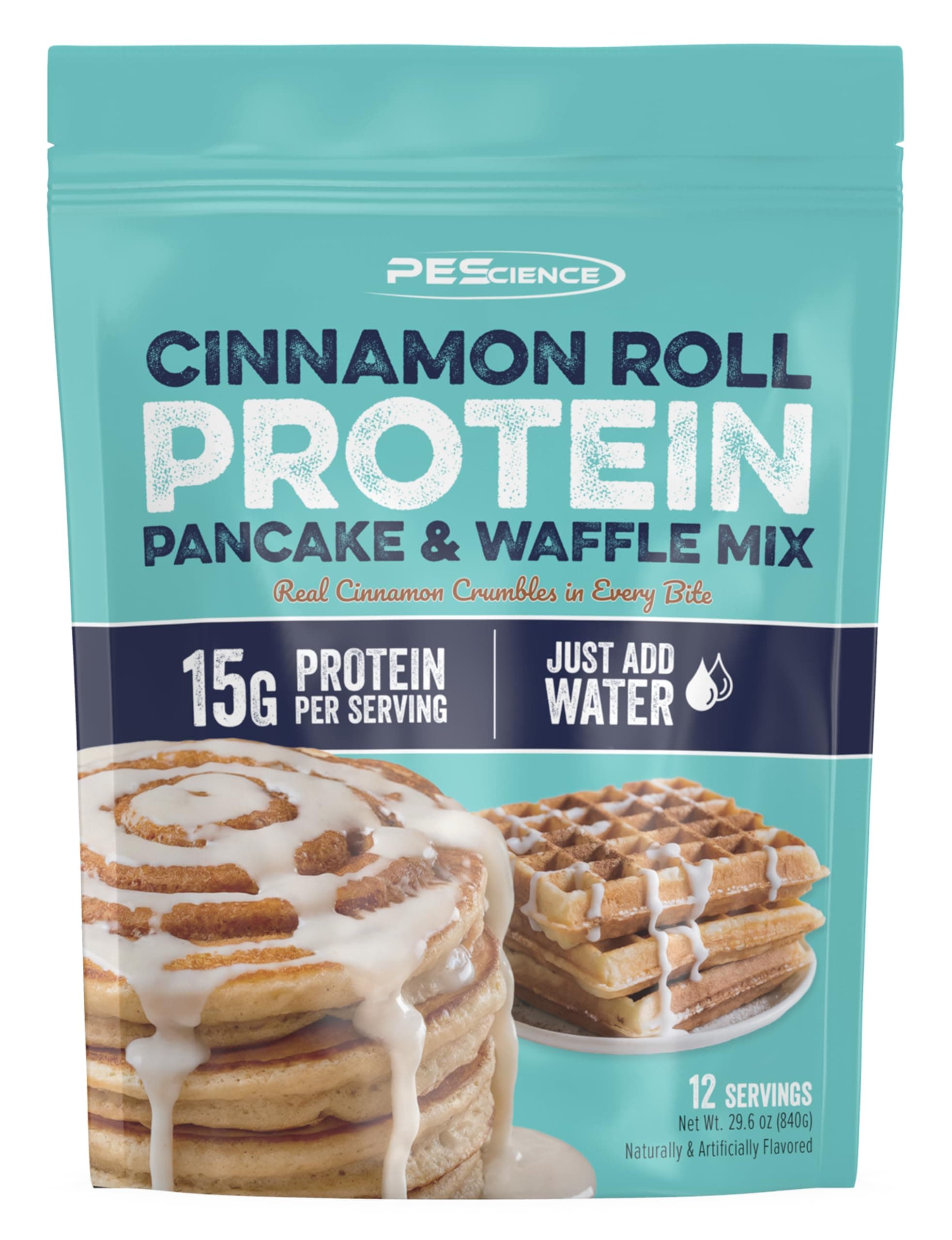 Protein Pancake Mix for Protein Waffles and Pancakes, Just Add Water, Whey and Casein Blend, Amazing Taste and Fluffy Texture - Cinnamon Roll, 12 Servings
