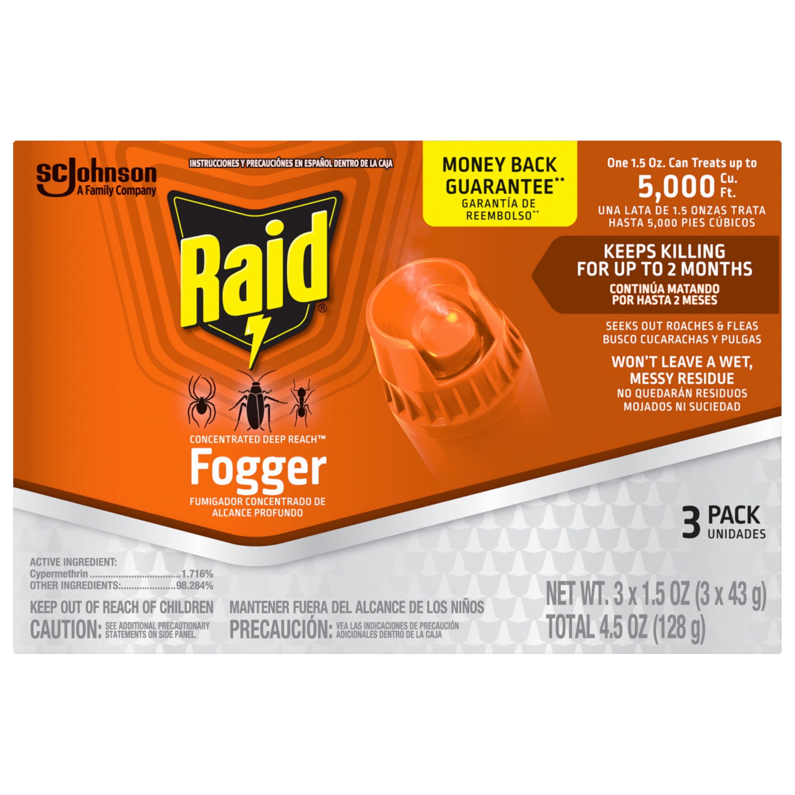 Raid Concentrated Deep Reach Fogger Kills Ants Roaches and Spiders 1.5 Ounce Cans 3 Count (Pack of 1)