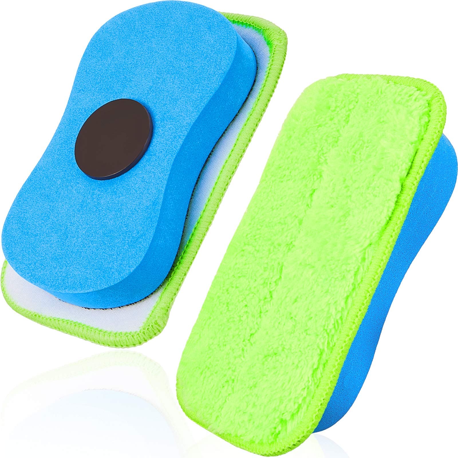 2 Pieces Microfiber Dustless Chalk Eraser Magnetic Chalkboard Cleaner Multipurpose Cleaning Duster Washable Reusable Eraser for Markers, Chalk, Home, Classroom and Office (Blue)