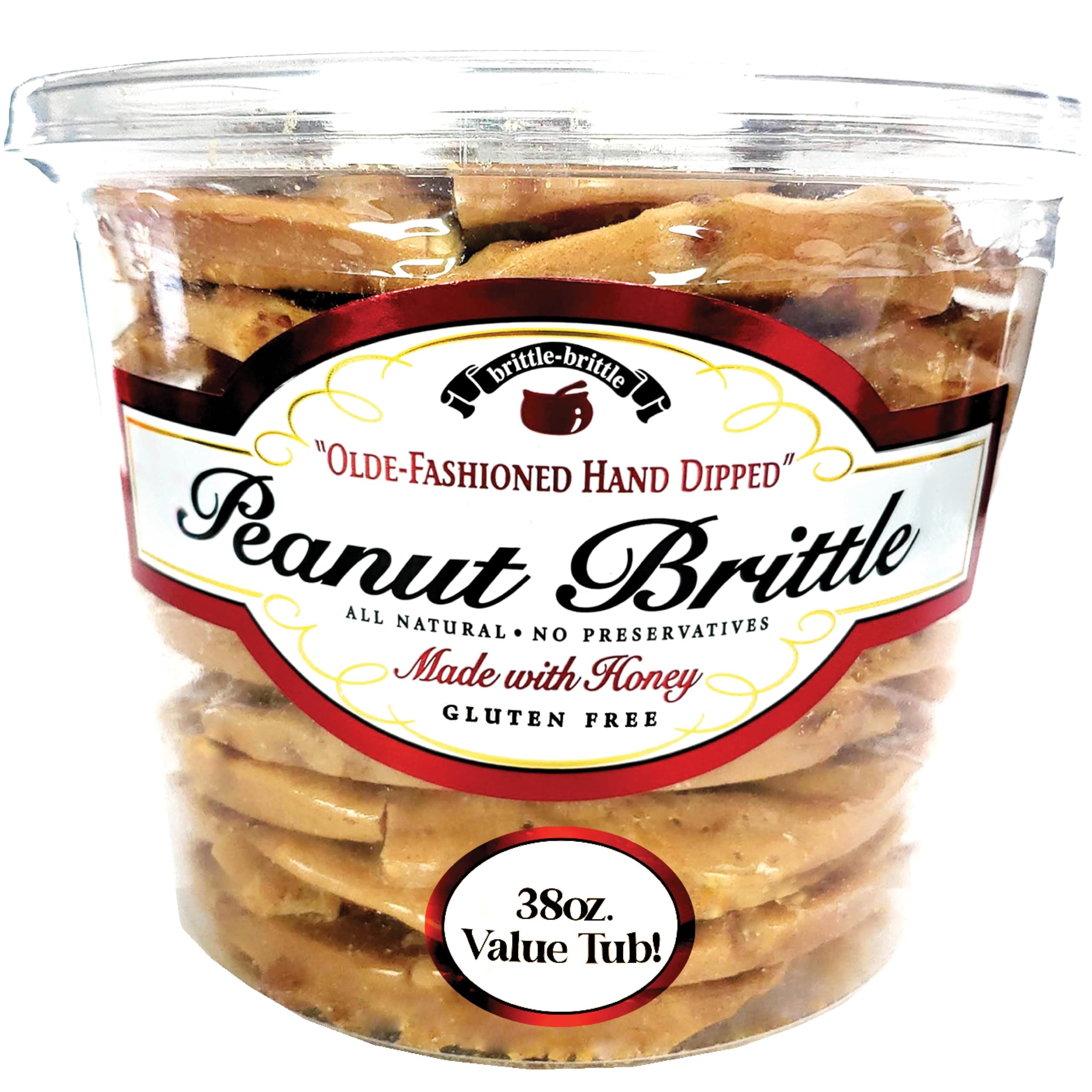 Peanut Brittle Candy, Handmade Old Fashioned Peanut Brittle Made with Honey, All Natural, Gluten Free, Perfect Snack or Gift, 38 oz Pack of 2