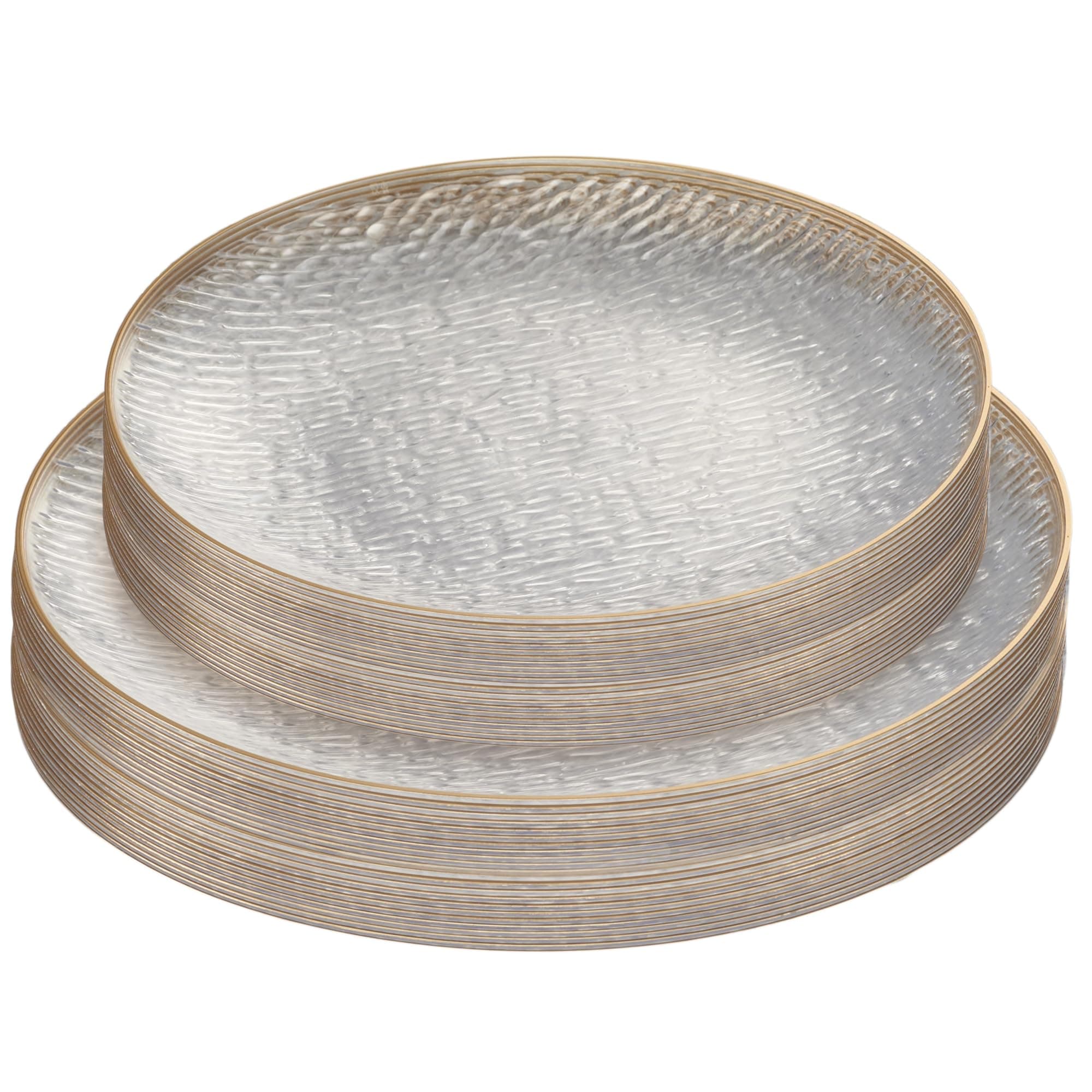 PLASTICPRO 48 Pieces Elegant Plastic Plates for Party Clear with Gold Rim Includes 7" inch and 10" inch Fancy Plastic Plates Disposable Dinnerware