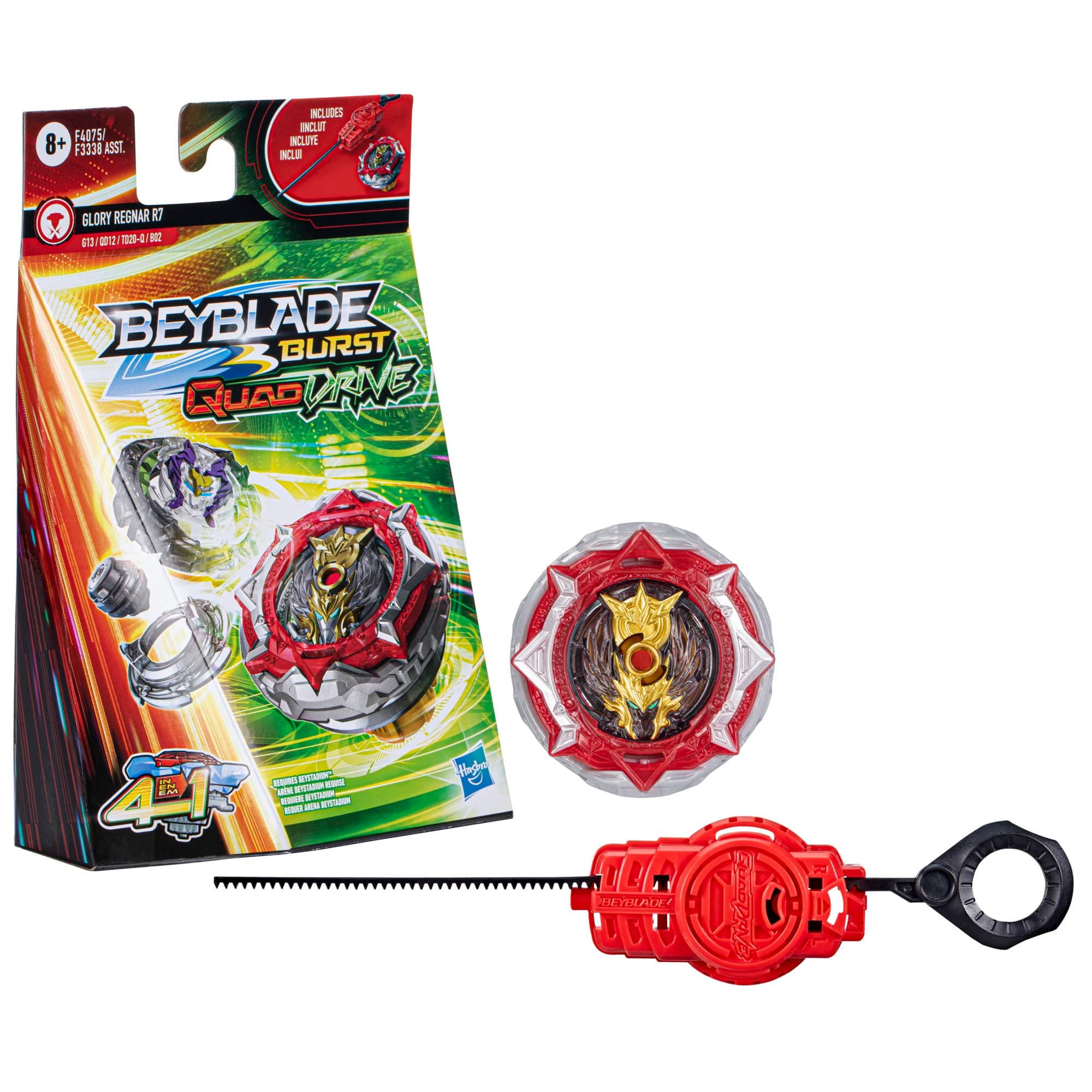 Burst Quaddrive Glory Regnar R7 - Spinning Top Starter Pack Toy, Battling Game Top Toy with Launcher for Kids Ages 8+, Original by Hasbro