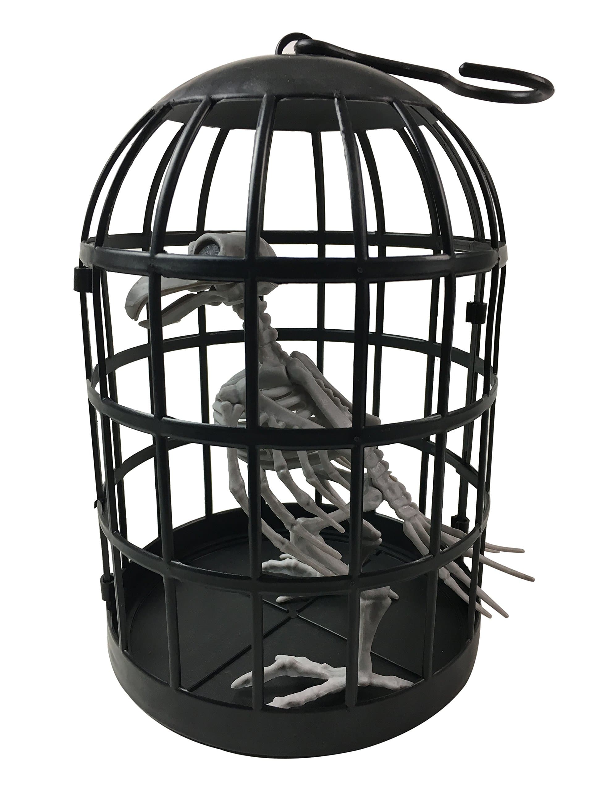 Plastic Bird Skeleton in Cage Halloween Decoration