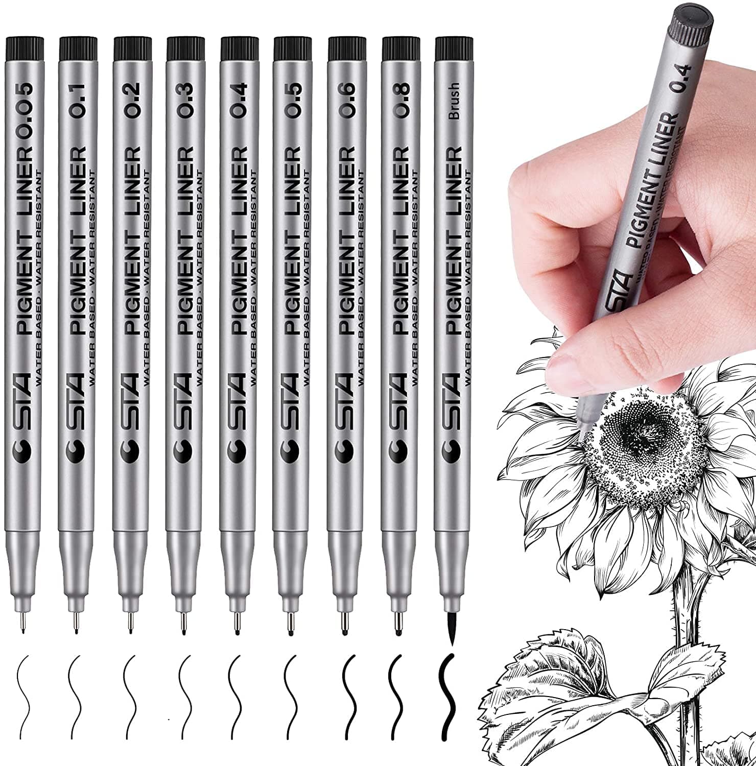 TOPCHK Precision Waterproof Archival Micro-Line Pens, Black (9 Size/Black)