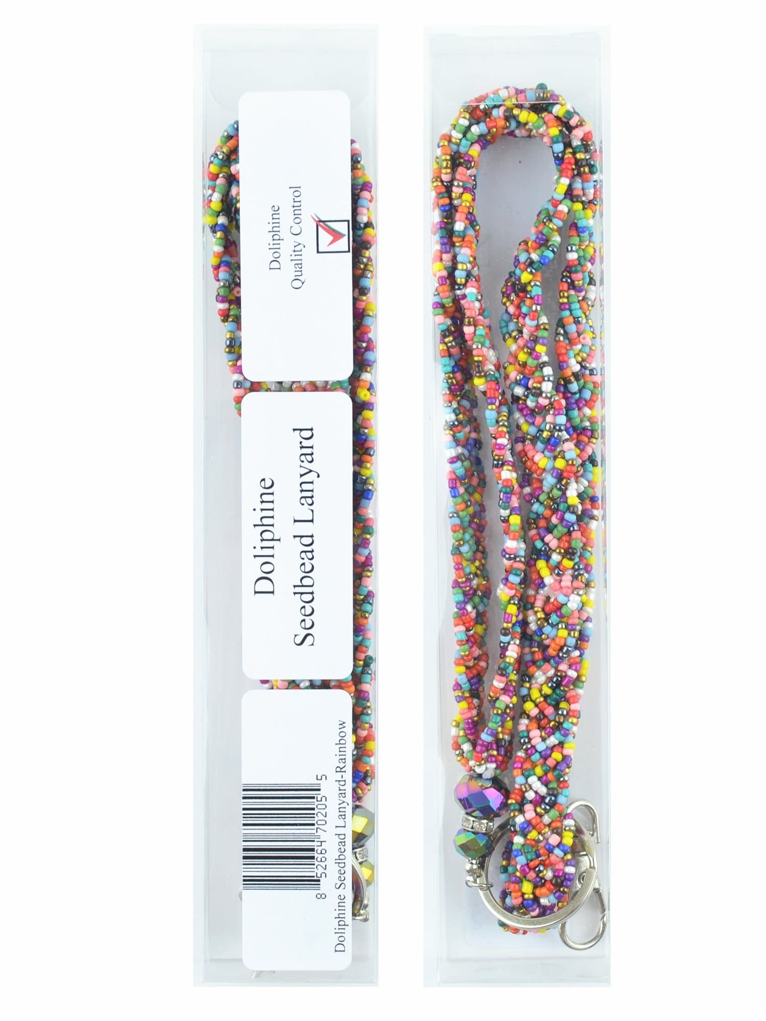 Crystal Mini seed Beaded Necklace LANYARD Keychain with Clasp for Key / ID / Cell Phone Holder (13 Colors for choice) (Rainbow) by Doliphine