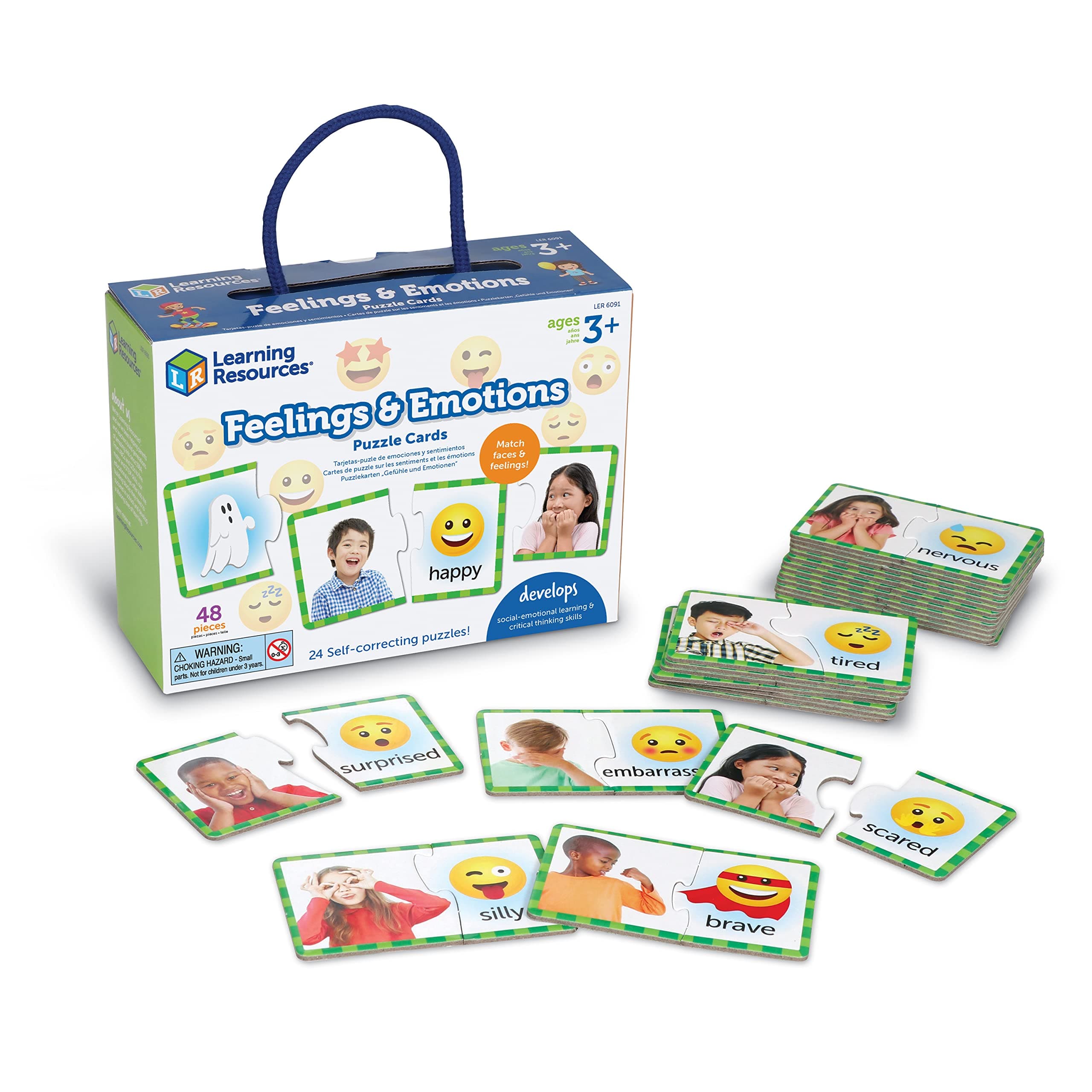 Learning Resources Feelings & Emotions Puzzle Cards - SEL, Emotional Regulation Tools for Kids, Toddlers Calming Corners, Montessori Essentials, Matching Games, Flash Cards, Homeschool, Preschool
