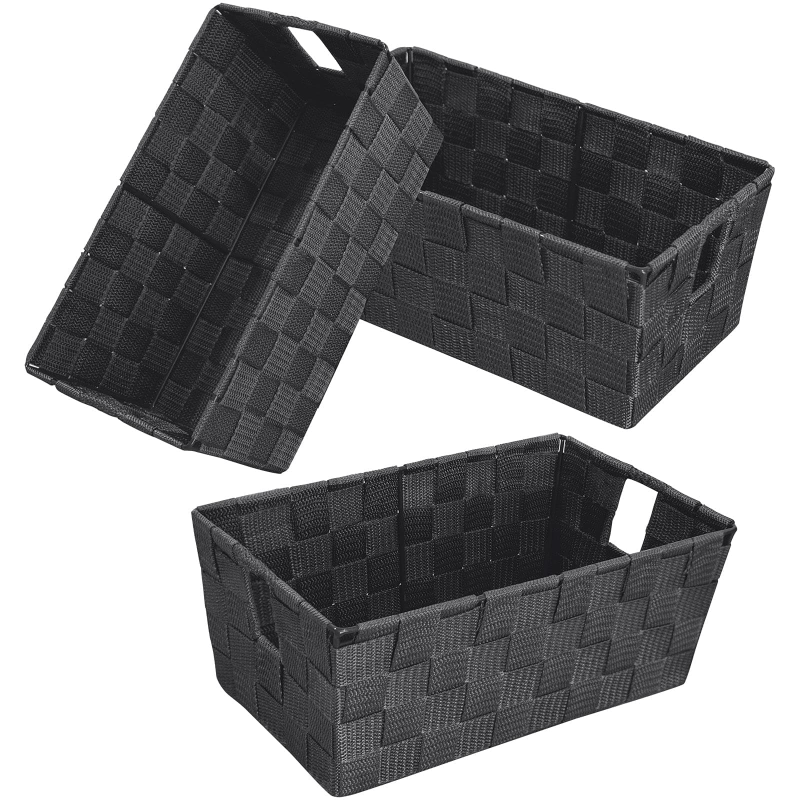homyfort Woven Shelf Storage Tote Basket Bins Container, Storage Boxes Cube Organizer with Built-in Handles for Bedroom, Office, Closet, Clothes, Kids Room, Nursery 3pk(Grey)