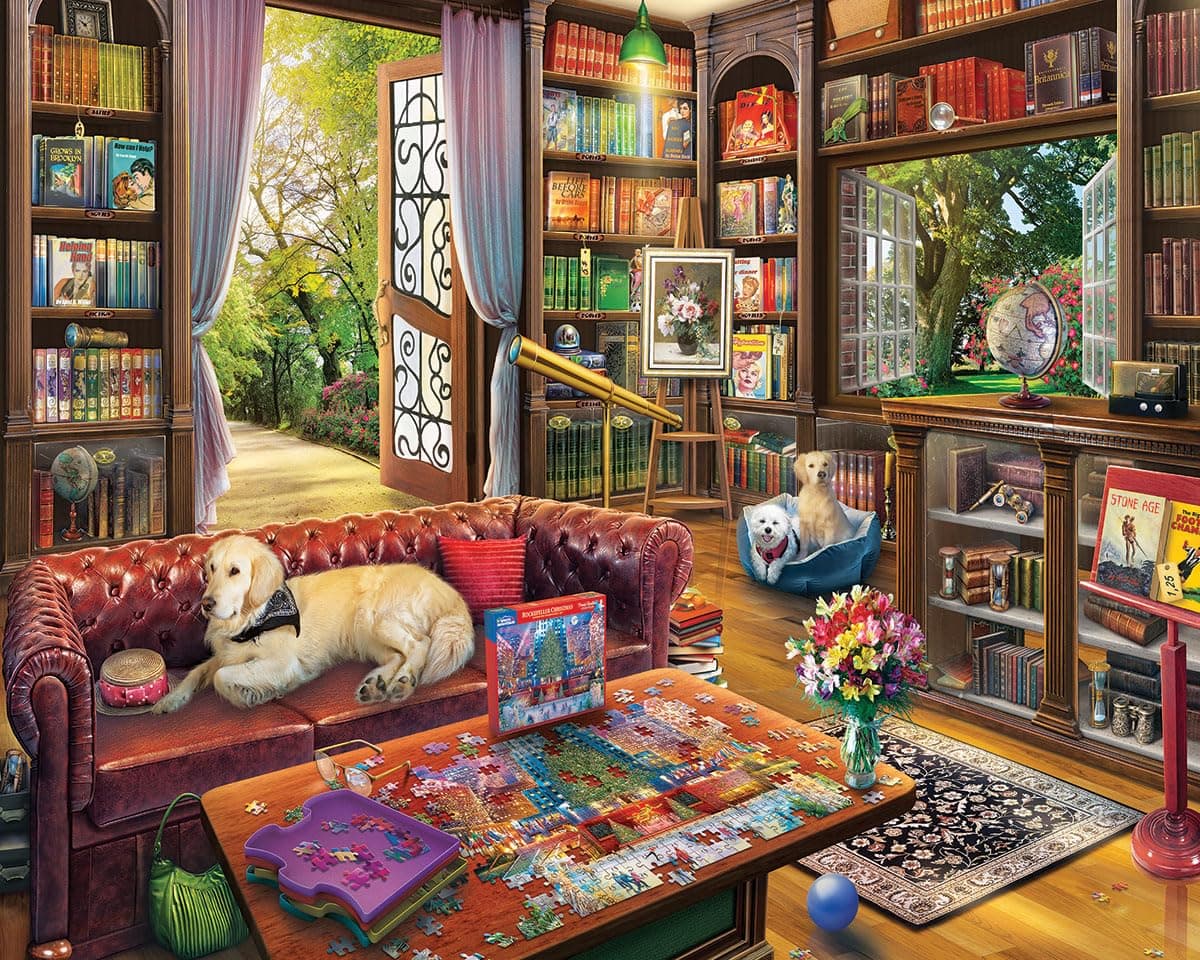 1000 Piece Jigsaw Puzzle Cozy Book Lover Puzzles with Large Pieces for Adults and Family 24"x30" - Puzzle Library