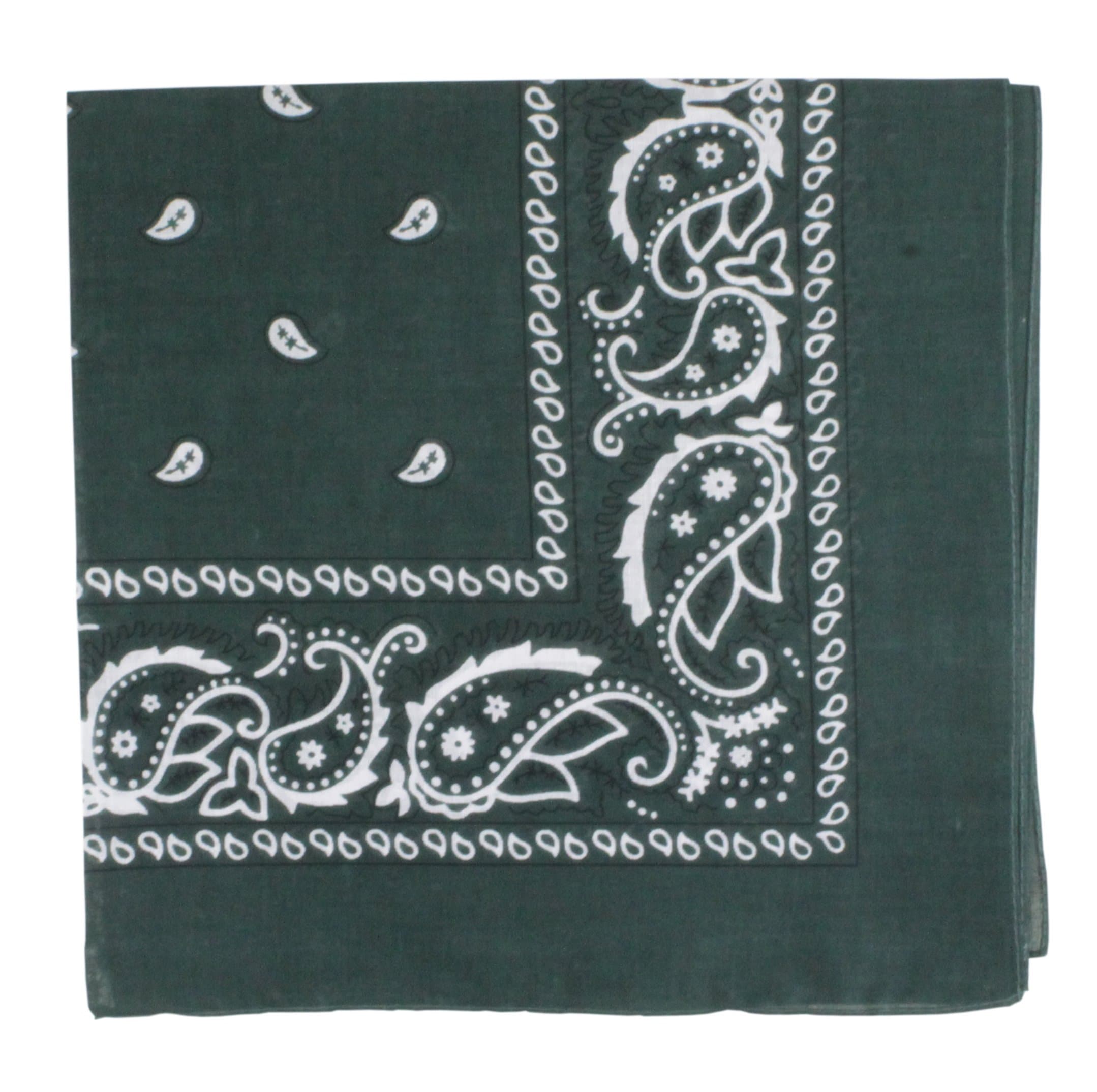 Bandanas by the Dozen (12 units per pack, 100% cotton) (Dozen-Hunter Green Paisley)