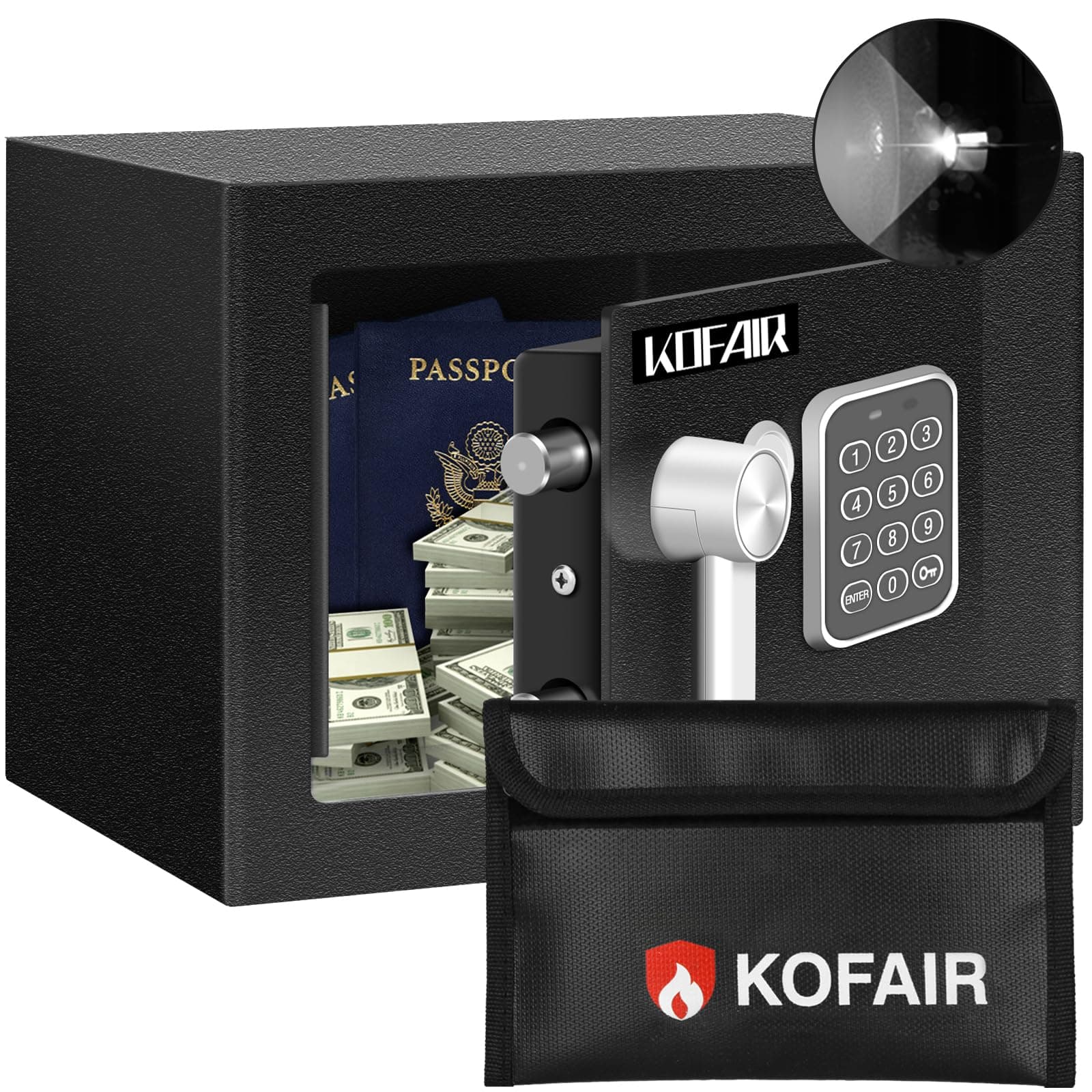 Safe Box for Home Safe (0.23 Cubic Feet) with Fireproof Bag, Personal Safe Box for Money Safe for Cash Saving, Mini Safe Box with Key, Digital Safety Box with Light, Money Lock Box