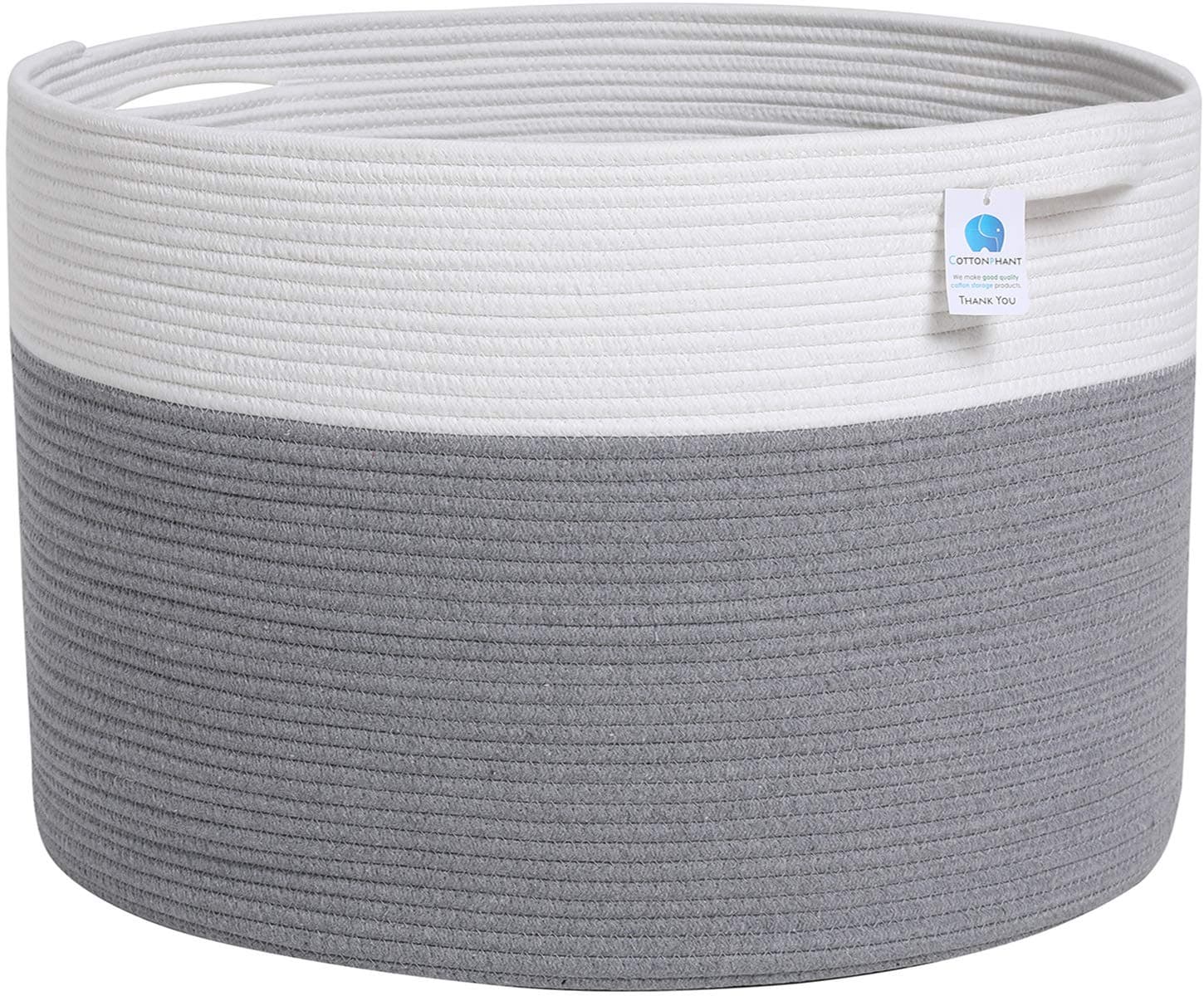 24" x 24" x 17" Max Size Large Cotton Rope Basket, Extra Large Storage Basket, Woven Laundry Hamper, Cloth Storage Bin, for Blankets Clothes Towels Pillows in Living Room, Grey