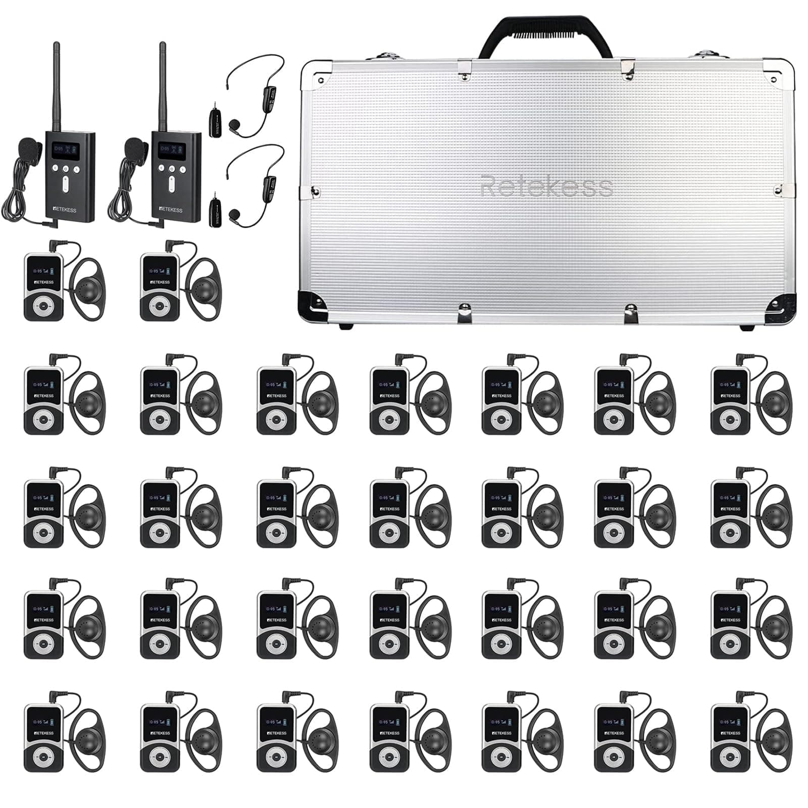 T130S Wireless Tour Guide System, Church Translation System, Wireless Microphone, 100m/328ft, Compatible with T130, Tour Guide Headsets for Plant,School (2TX 30RX)