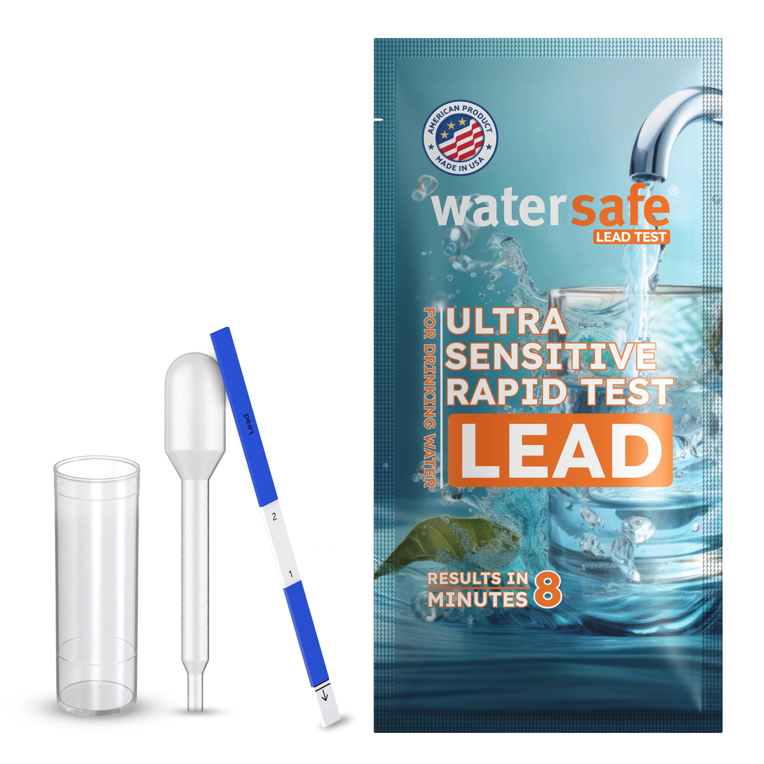 USA-Made – Watersafe® Lead in Drinking Water Test Kit – EPA-Compliant & Lab-Verified 8-Minute Detection Below 5 PPB – Easy & Accurate DIY Home Testing for Tap & Well Water - 1 Pack