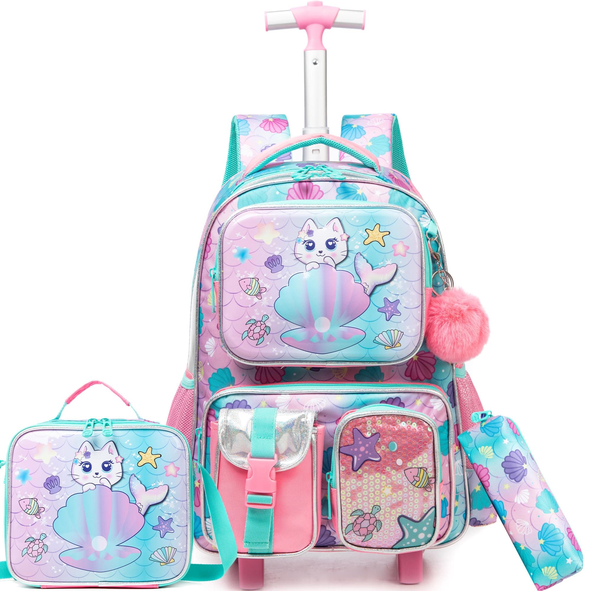 Meetbelify Rolling Backpack for Girls Backpack with Wheels Kids Sequin Luggage
