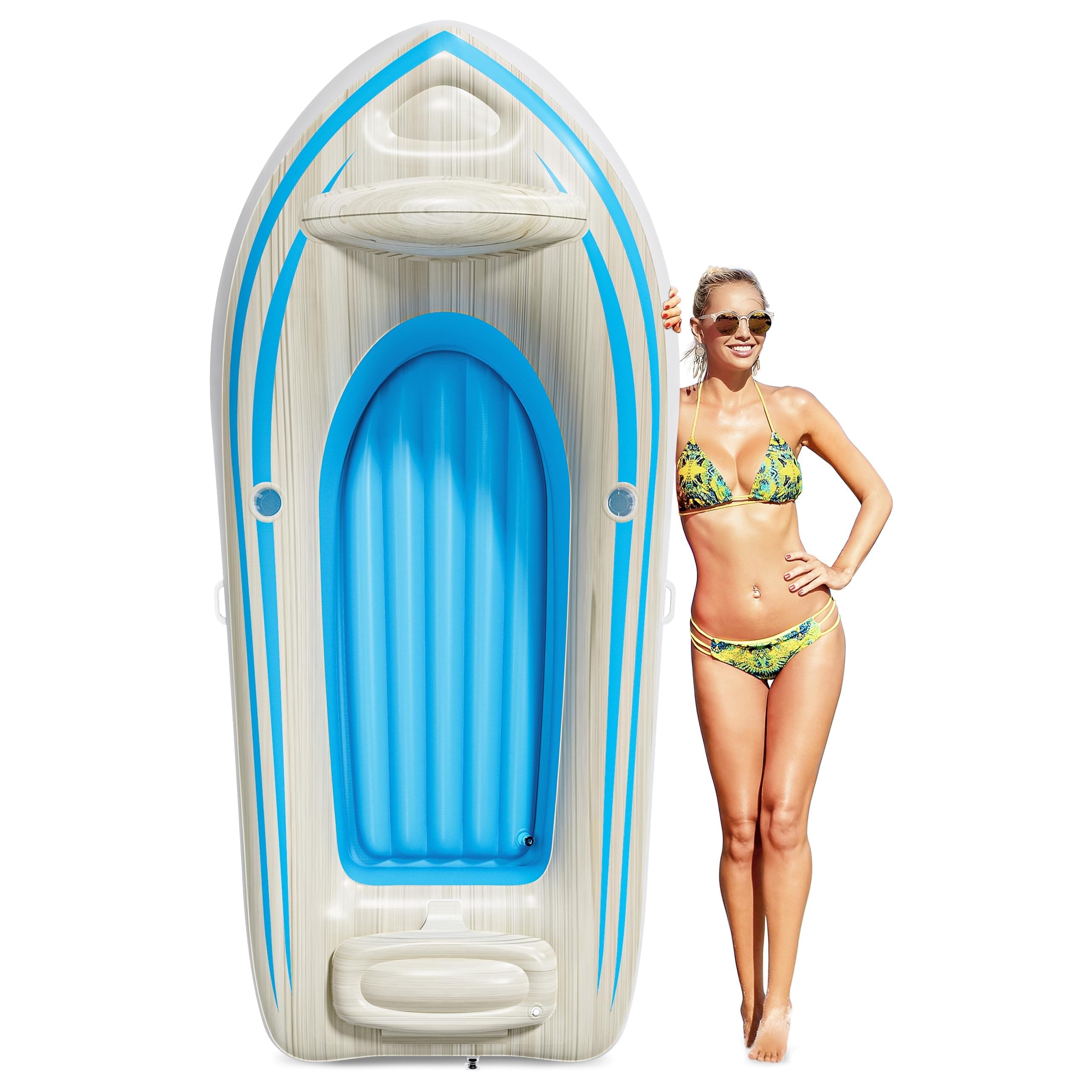 QPAU Tanning Pool Lounger Float, 109" x 45" Large Inflatable Pool Floats for Adult, Sunbathing Pool Raft Floatie Toys, Headrest & Armrest Tanning Bed Mat Built-in Food Storage Cup Holder