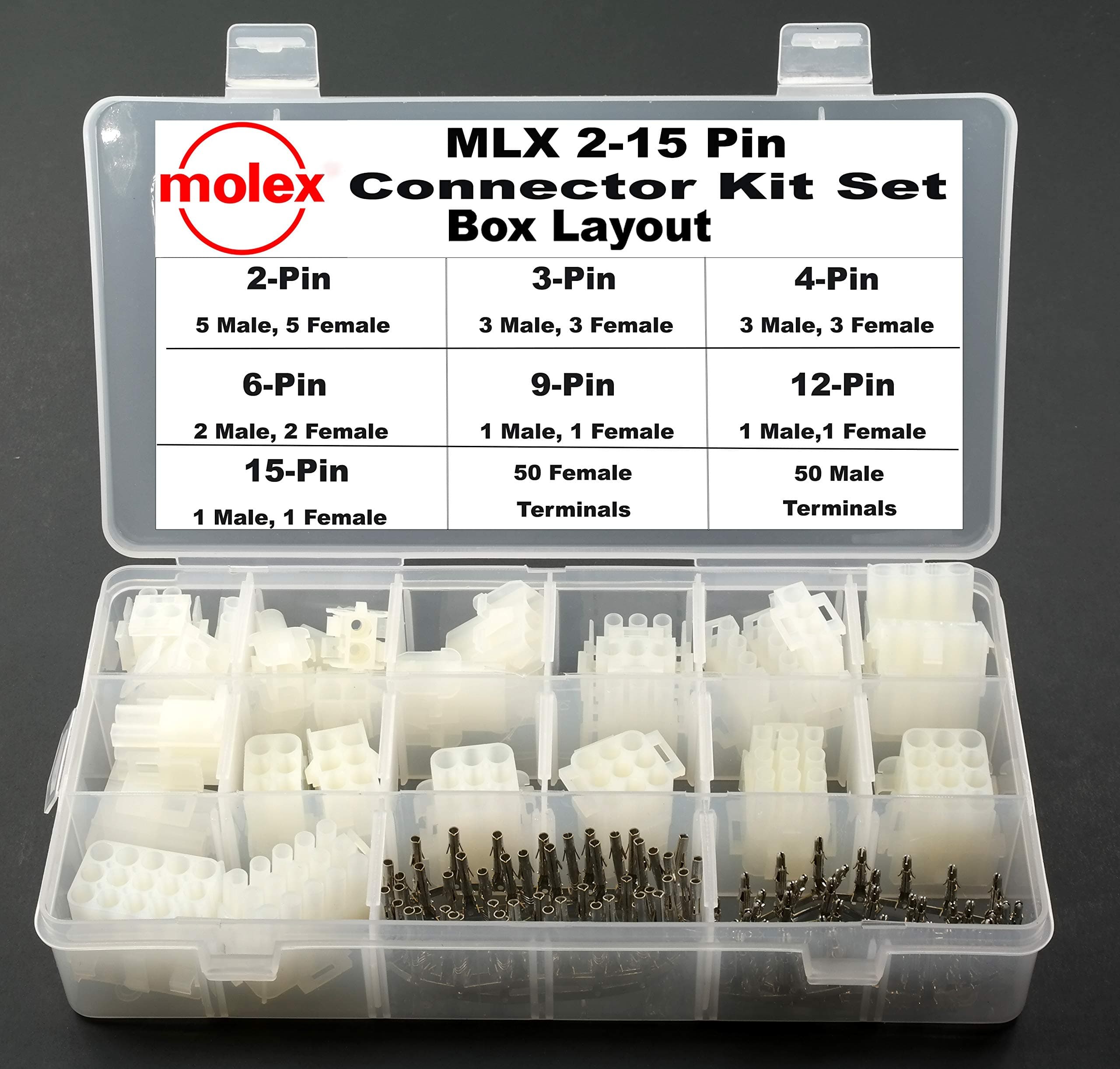 Molex 2-15 Pin ~14.0A~ Connector Kit (130pcs (MLX) ~20Amp)