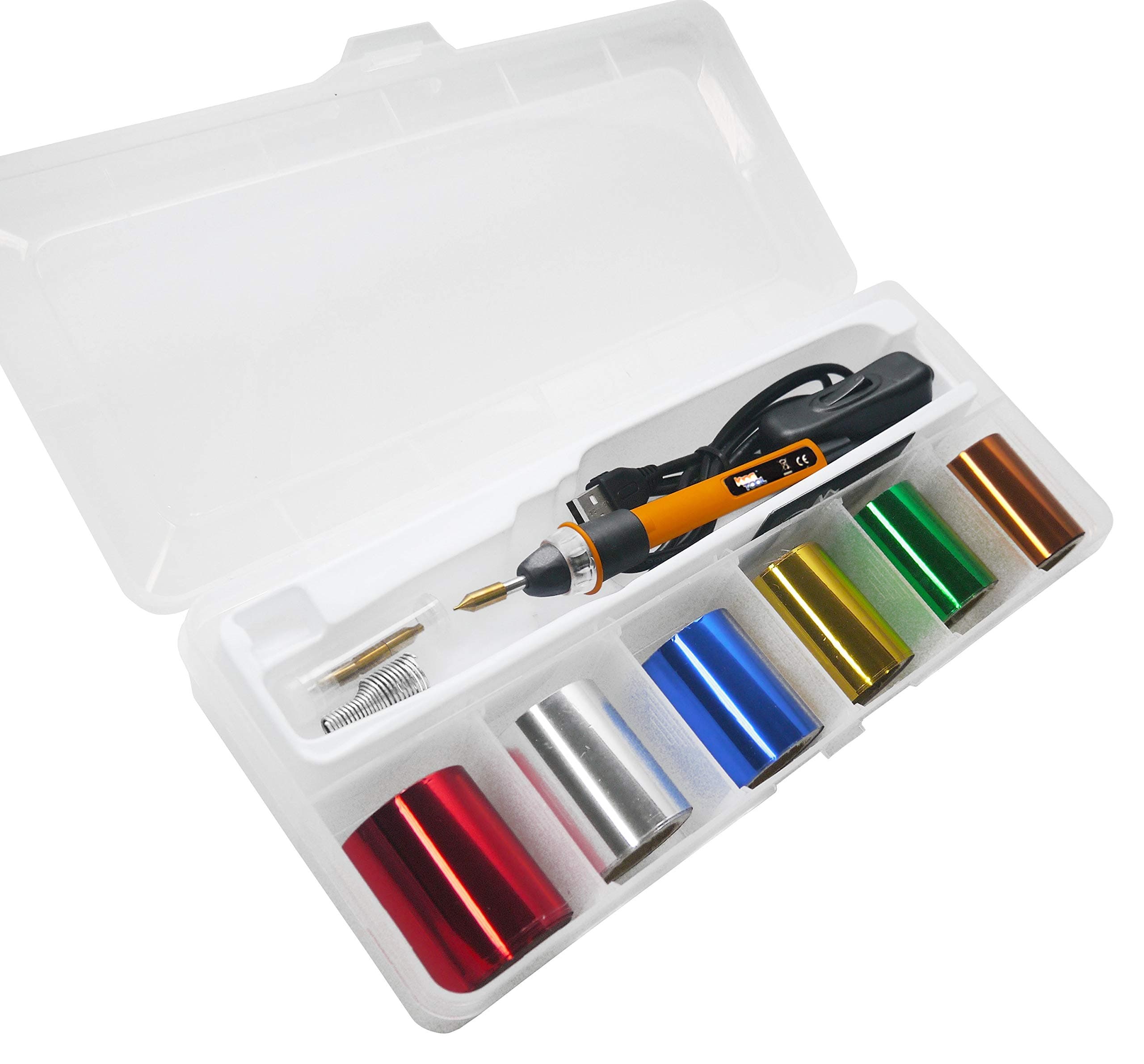 Hot Foil Embossing Stamping Pen with 6 Rolls Hot Foil Papers, USB Powered (with 4 Nibs) (Yellow)