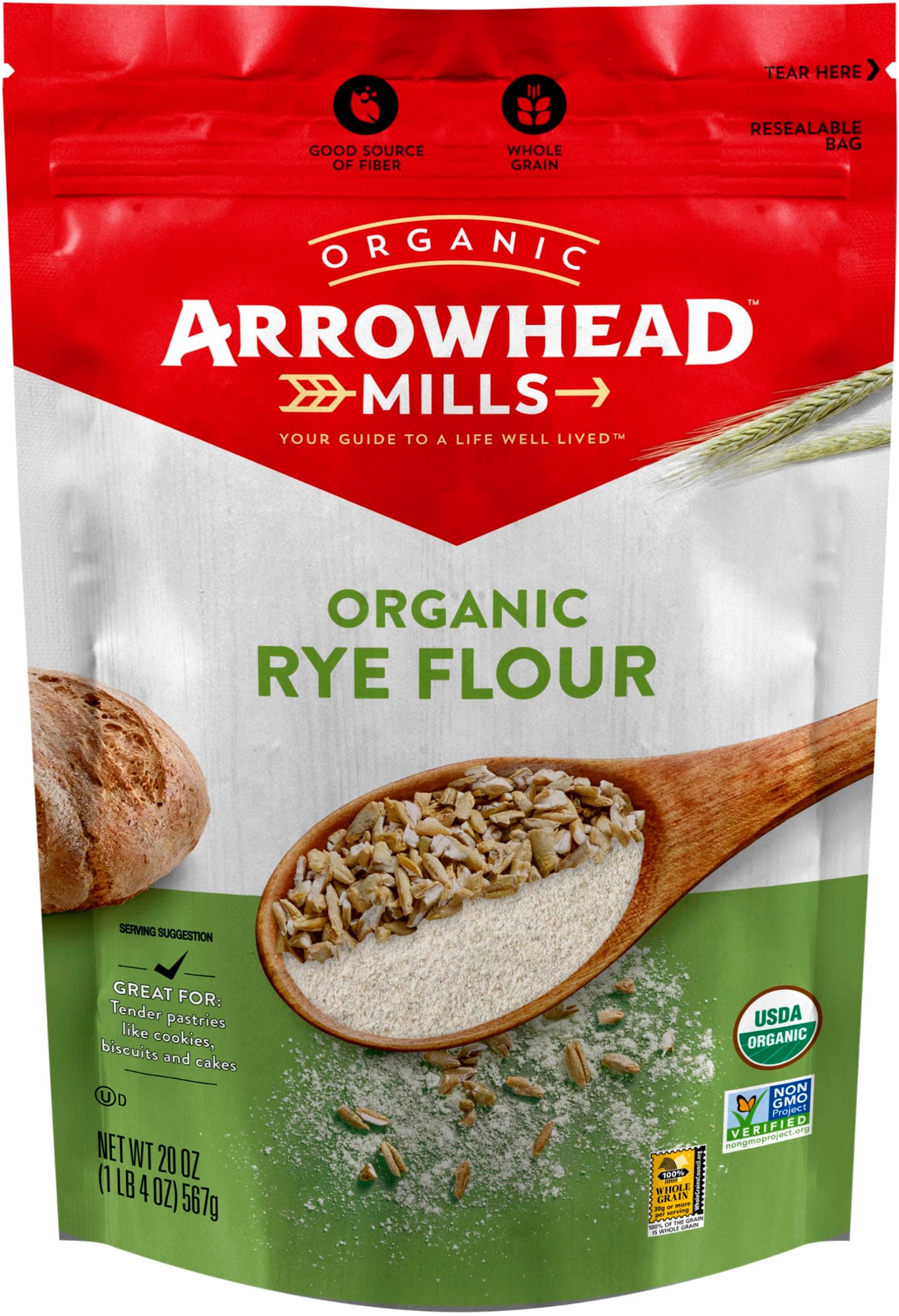 Arrowhead Mills Organic Rye Flour, 20 oz (3 Pack)