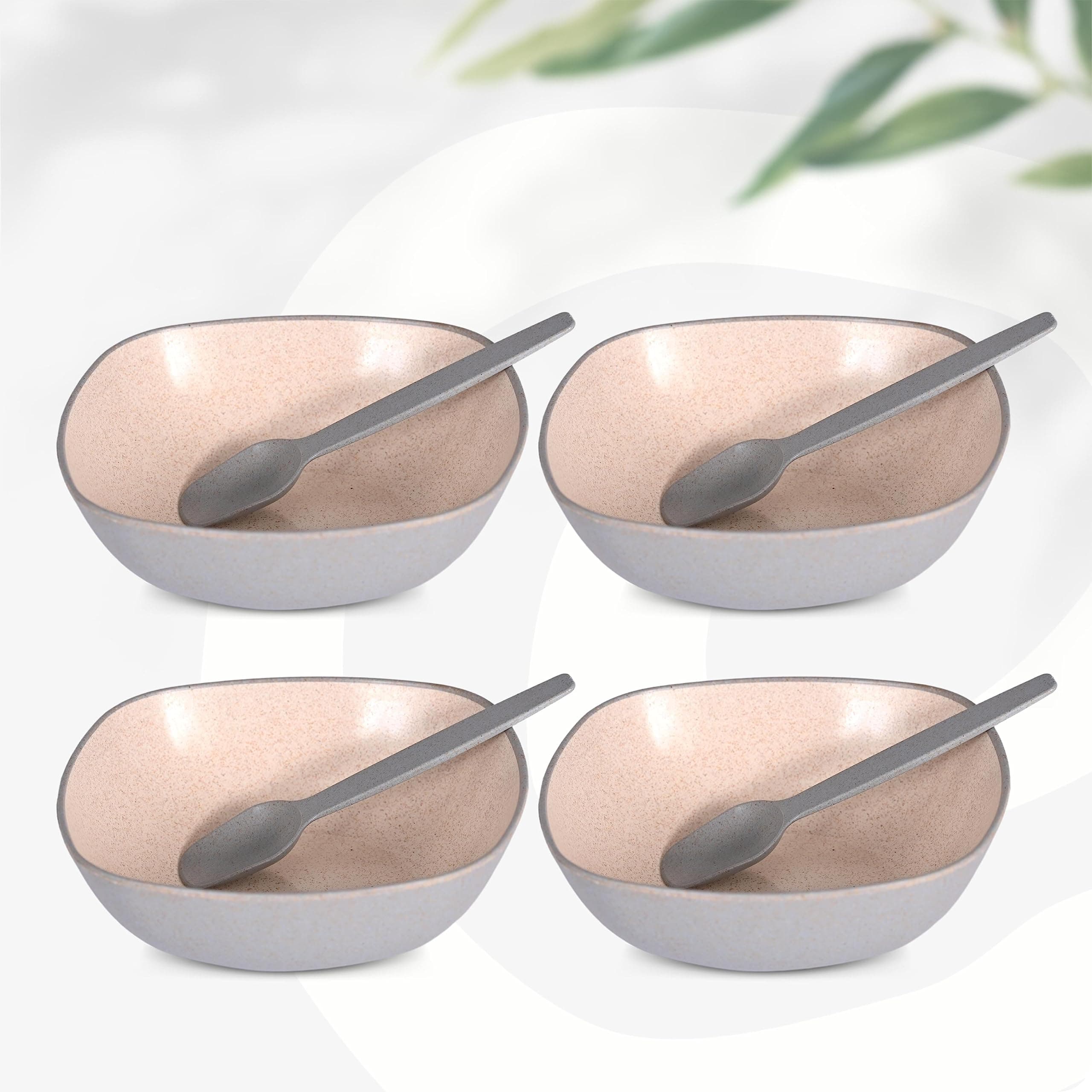 Eha Set of 4 Earth-Friendly Multipurpose Bowls for Kitchen | 600 ml | Made with Bamboo Fibers & Rice Husk | Microwave Safe Bowl | for Hot & Cold Serving Bowl Set | Azure