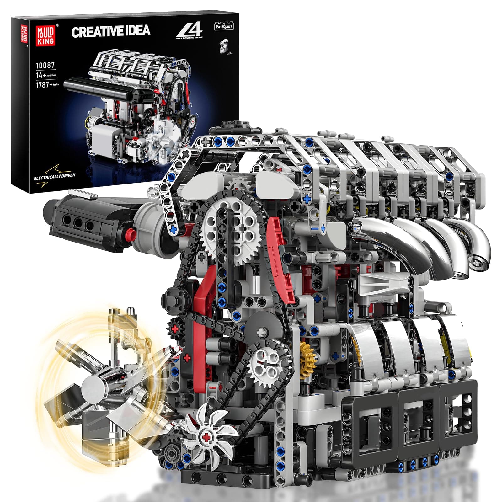 Mould King L4 Engine Building Blocks, Mini Engine Model Kit, 10087 Creative Motor Building Kit, STEM Toys Sets, Gift for Kids 14+ and Adults (1787pcs)