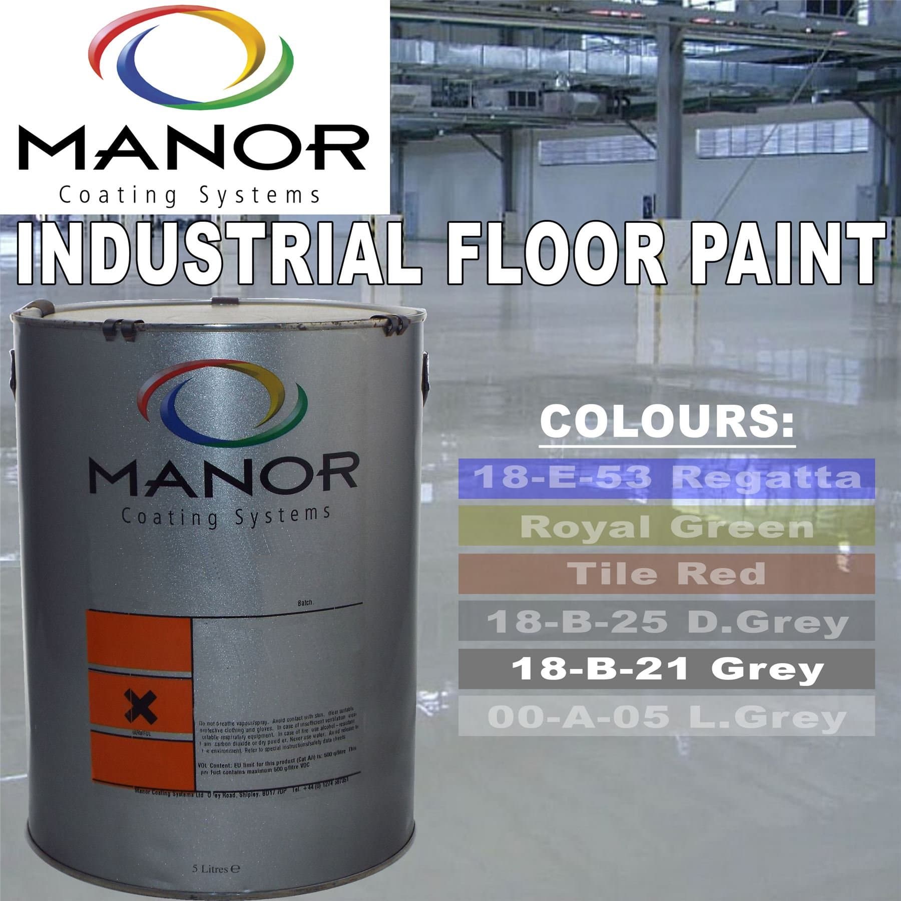 Manor Coatings (GREY) 18-B-21 TIDEWAY 5 Litre Professional Concrete Industrial Floor Paint Single Pack Hard Wearing Interior Paint High Gloss Showroom Finish
