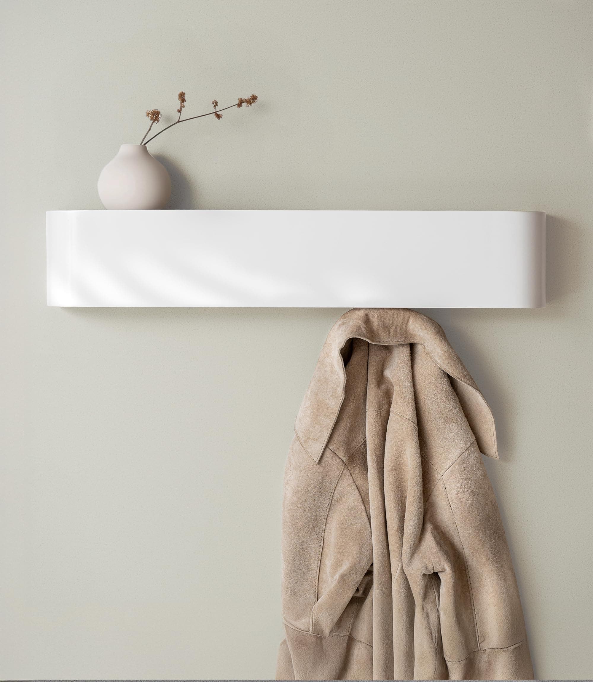 - Kazai. Wall-Mounted Coat Rack 'Toke' - Modern Design Coat Rack with Hidden Wall Hooks - Solid Wood Veneer Panel Coat Hanger - White