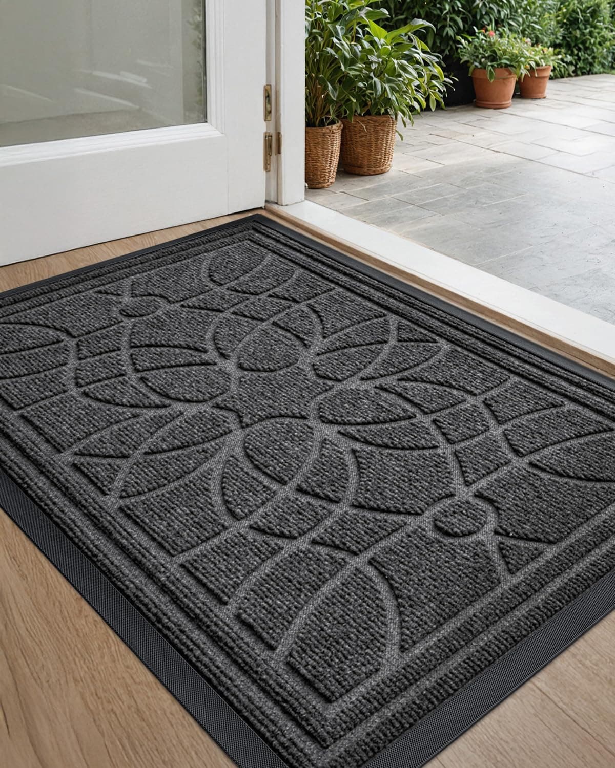 DEXI Front Door Mat, Welcome Mat Heavy Duty Durable Low Profile Outside Doormat for Entryway, Patio, Garage, High Traffic Areas, 17"X29", Grey