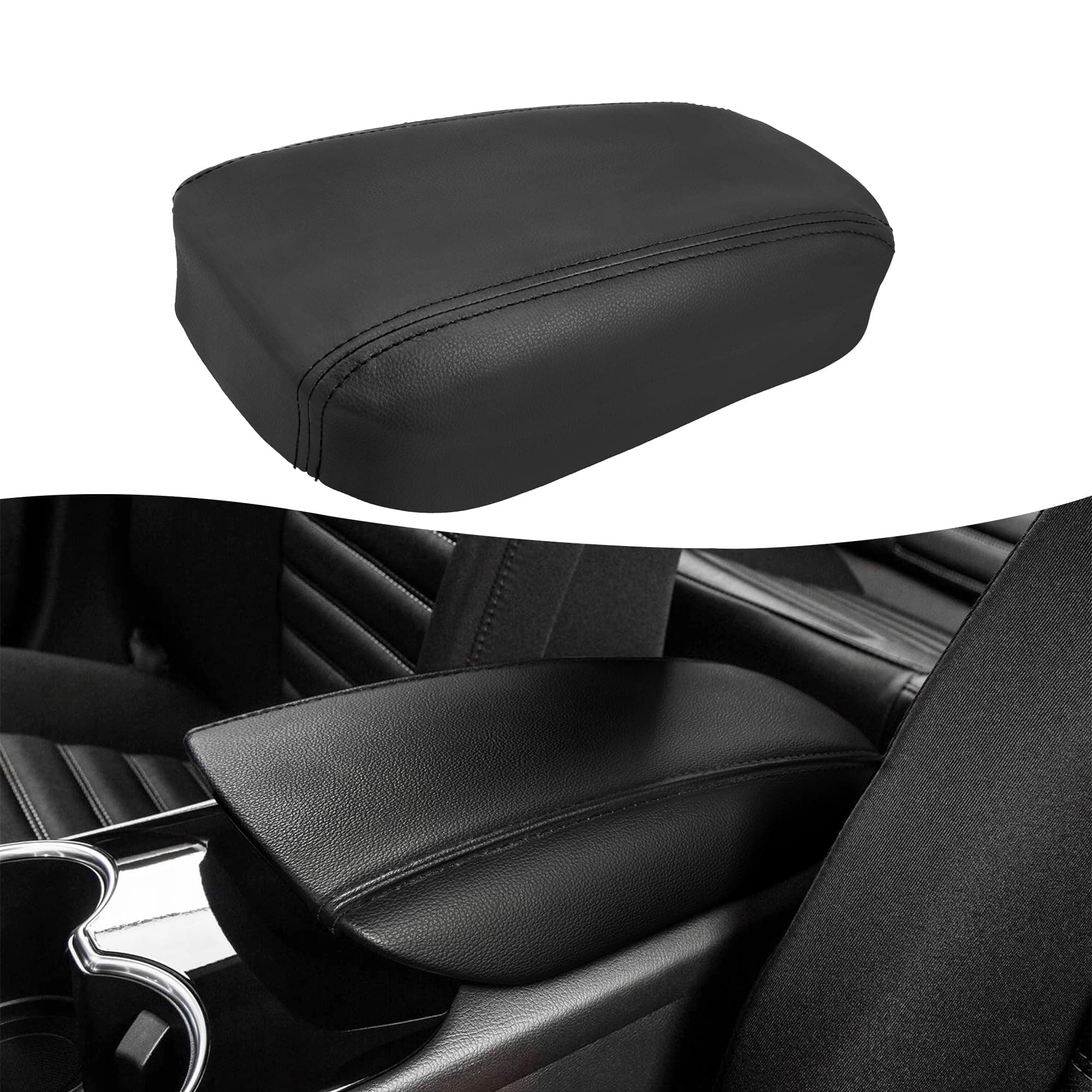 KBH Center Console Armrest Cover Replacement for Ford Fusion 2013 2014 2015 2016, Middle Console Lid Upholstery Accessories, Vinyl Leather, Anti-Scratch, Black