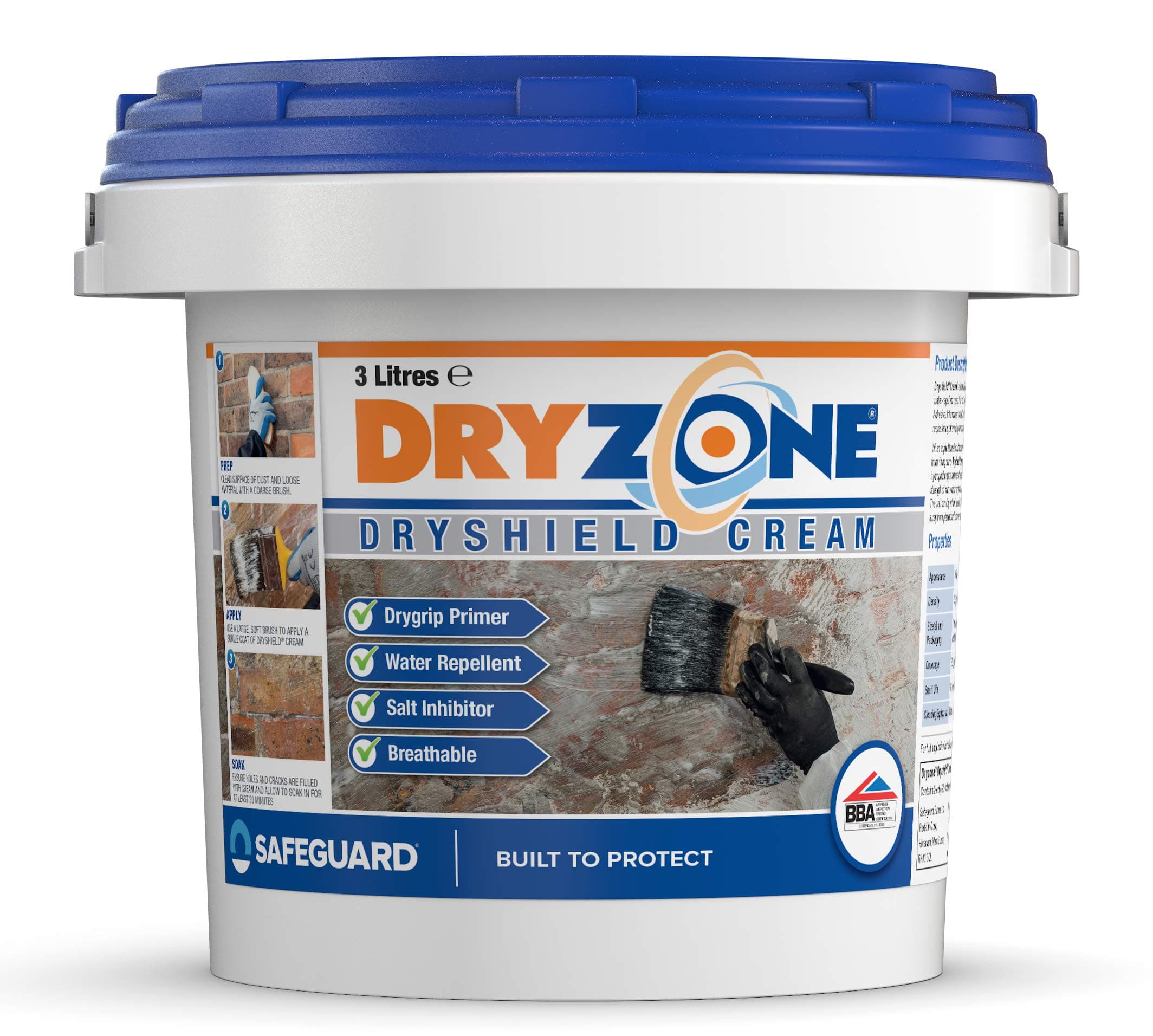 Dryzone Dryshield Cream 3L System – One Coat Salt Resistant Masonry Cream, Breathable Damp Primer for Brick, Stone & Mortar, Acts as Primer for Drygrip Adhesive (Interior)