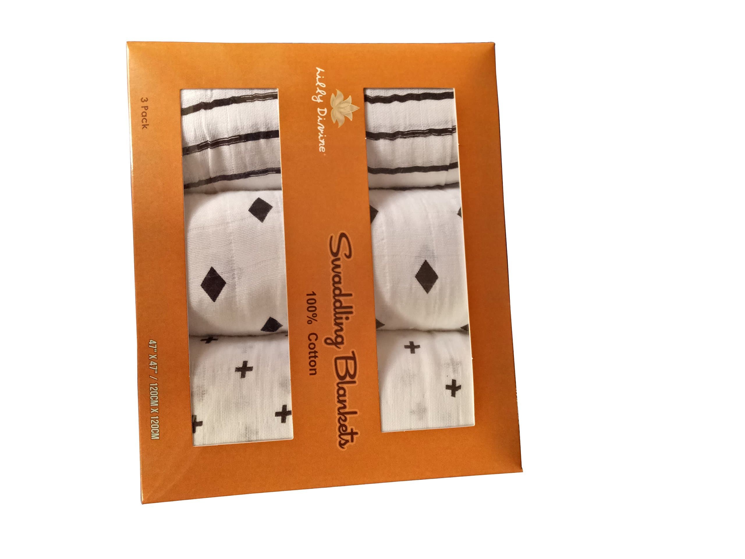 Lilly Divine Baby Mixed Patterns Muslin Swaddle blanket - Pack of 3 - Unisex