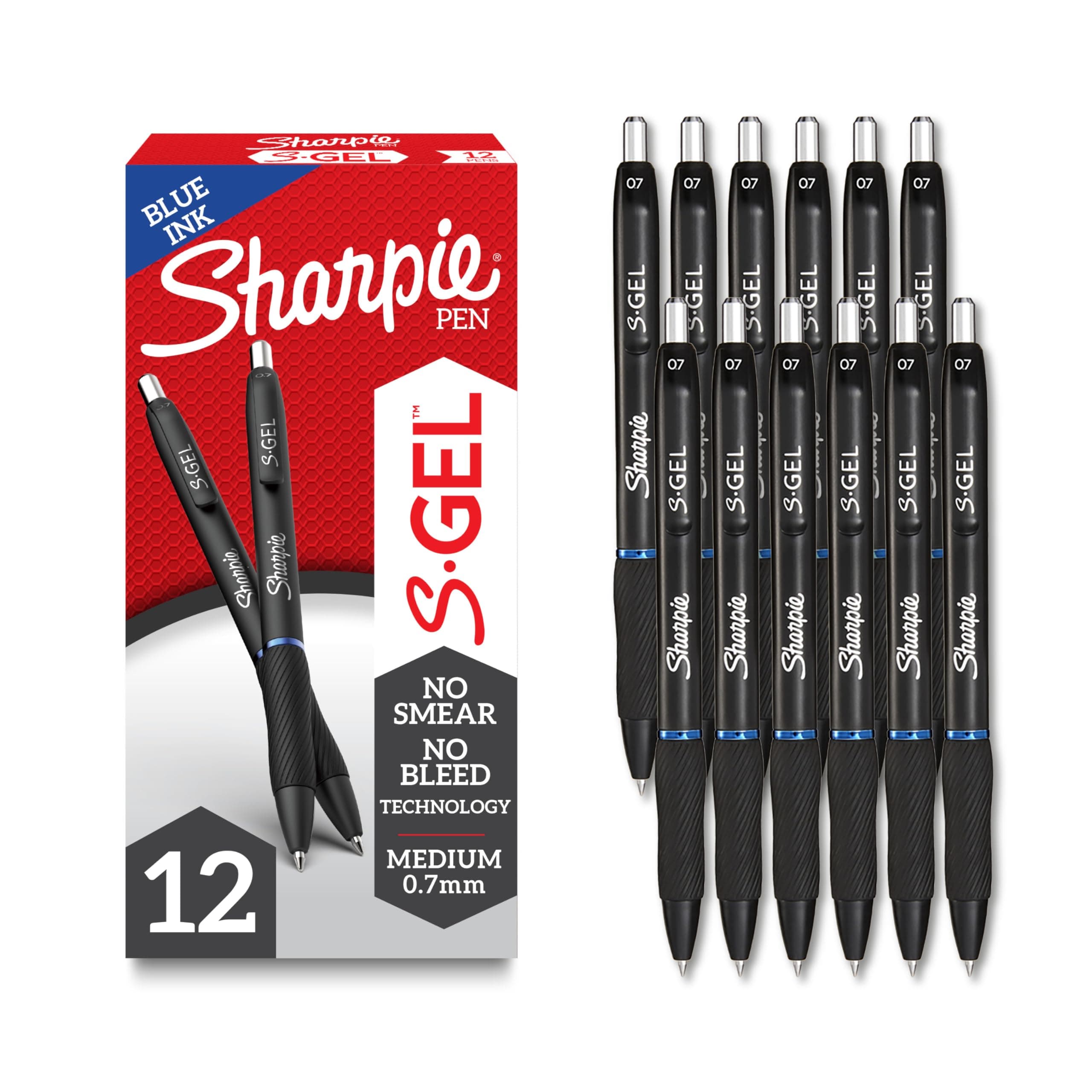 Sharpie S-Gel, Gel Pens, Medium Point (0.7mm), Blue Ink Pen, 12 Count