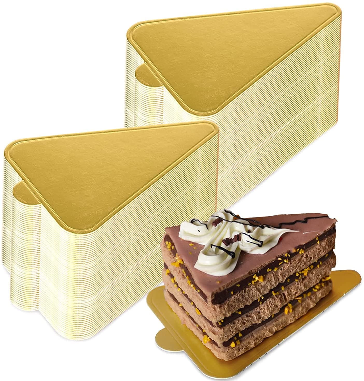 BIG BOX 100 Triangle Pastry Mini Cake Boards, Golden Paper Mousse Cake Bases, Cupcake Dessert Displays Tray - Grease Proof & Moisture Resistant Cardboard Base