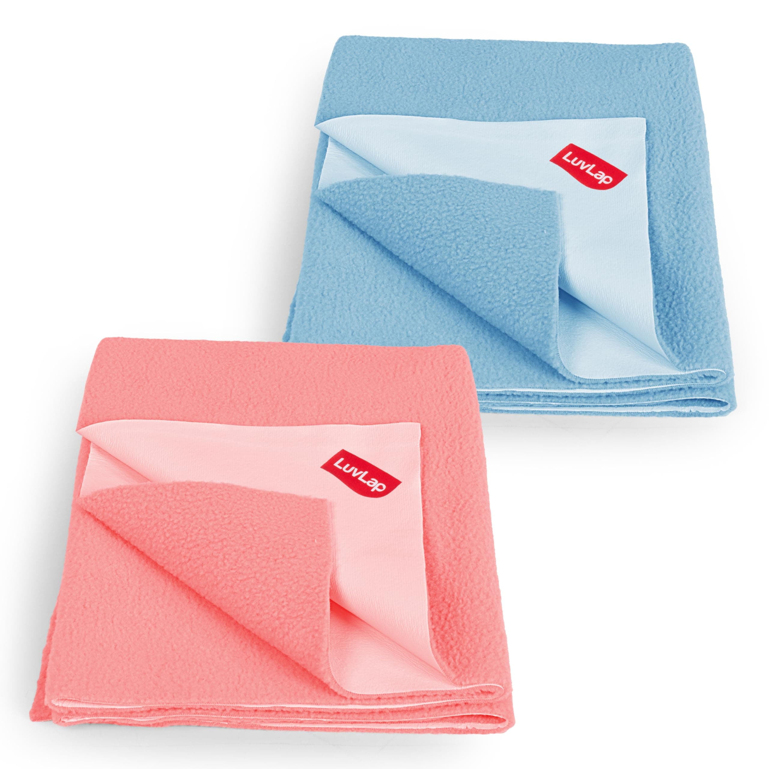 Luv Lap Instadry Anti-Piling Fleece Extra Absorbent Quick Dry Sheet for baby, Baby Bed Protector, Waterproof baby sheet, Small size 50x70cm, Pack of 2, Sky Blue & Salmon Rose