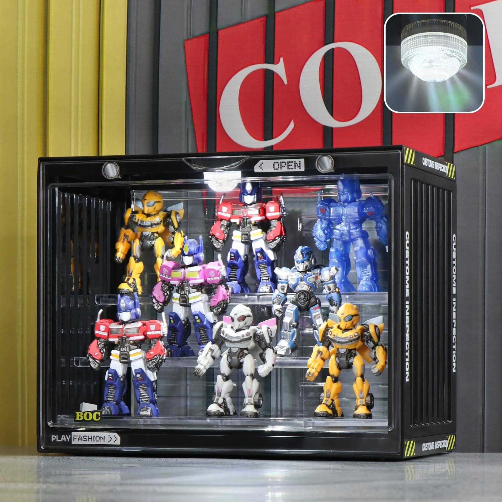 Acrylic Display Case for Miniature Figures and Funko Pop-Stackable Lighted Showcase with 3-Tier Detachable Shelves,Magnetic Door Closure,Dustproof Perfect for Collectibles 11.8"x6.7"x9"inch