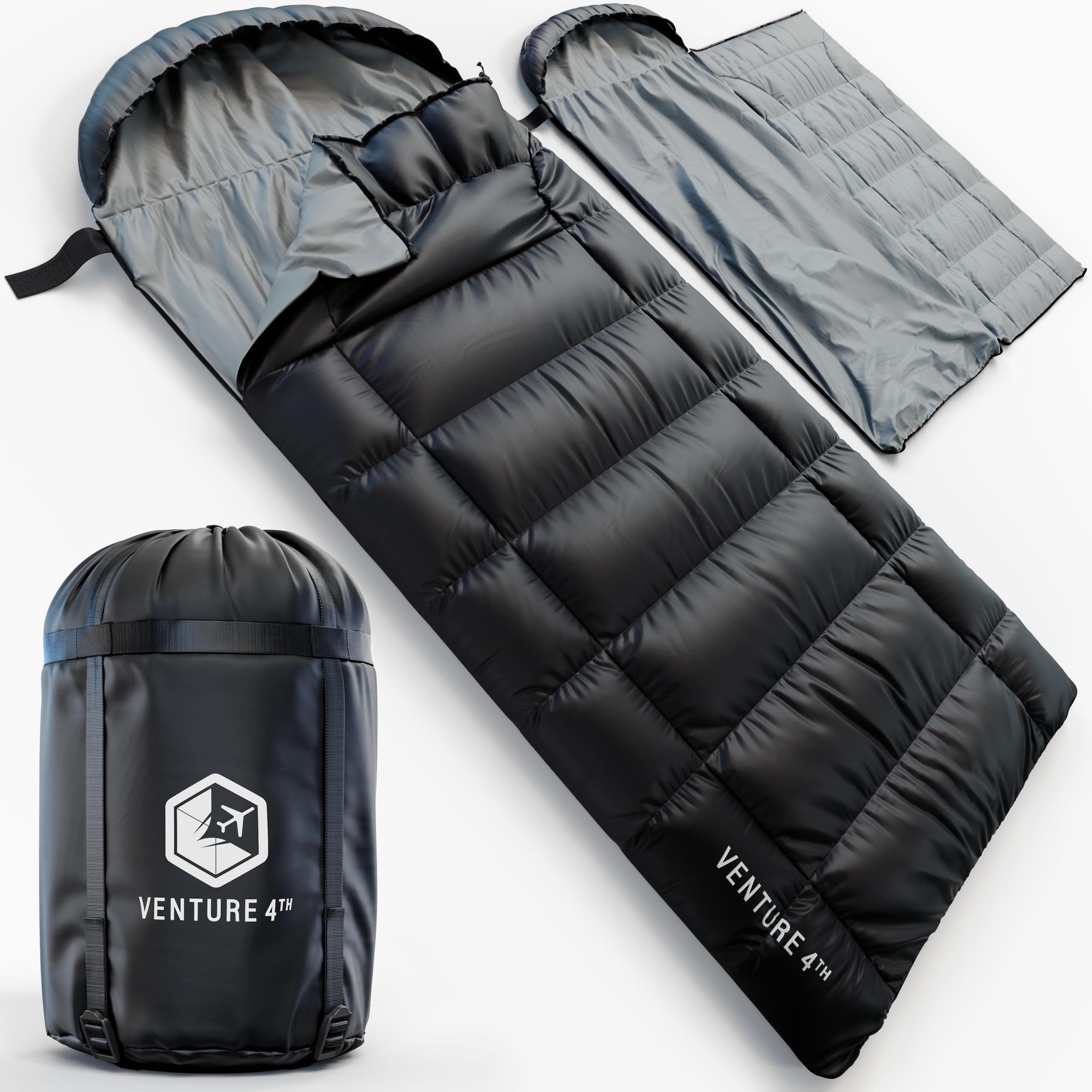 VENTURE 4TH Backpacking Sleeping Bag – XXL, Double and Single Sizes - Lightweight Warm & Cold Weather Sleeping Bags for Adults, Kids & Couples – Ideal for Hiking, Camping & Outdoor Adventures