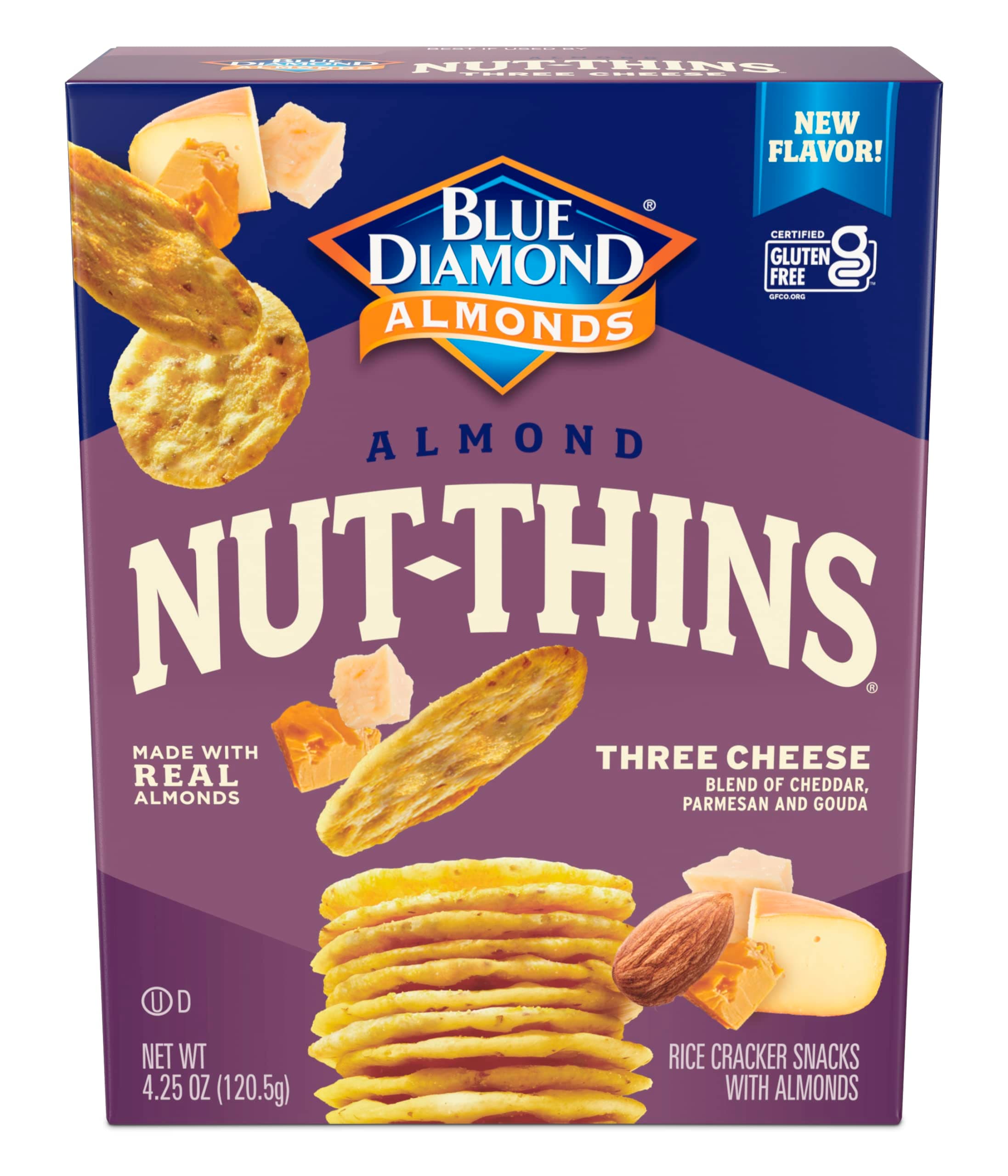 Blue Diamond Almond Nut Thins, Three Cheese, 4.25 Oz