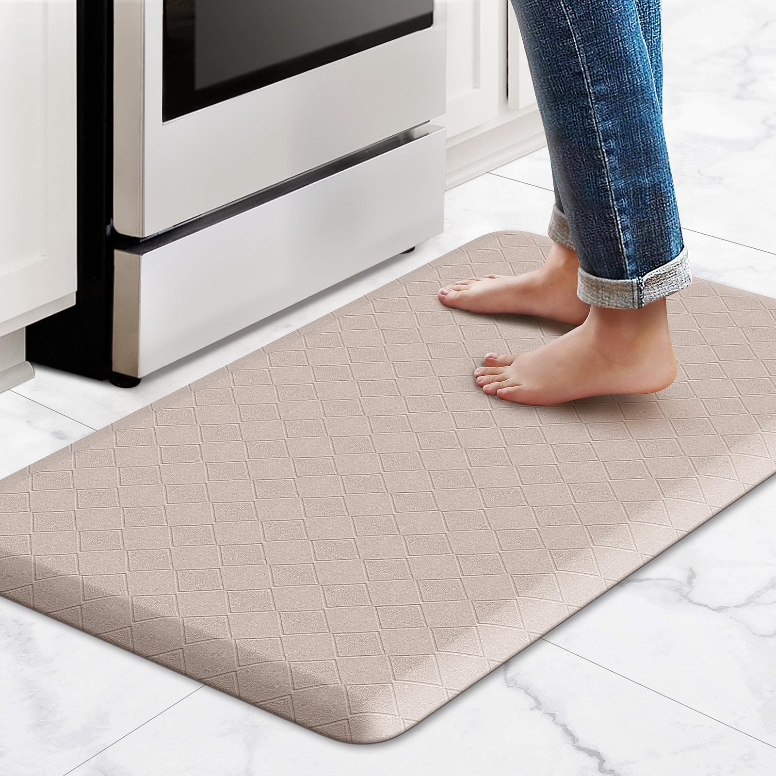 Kitchen Runner Rugs Anti-Fatigue mats,17.3"x 28",Non Slip Waterproof Ergonomic Comfort Mat for Kitchen, Floor Home, Office, Sink, Laundry,Khaki