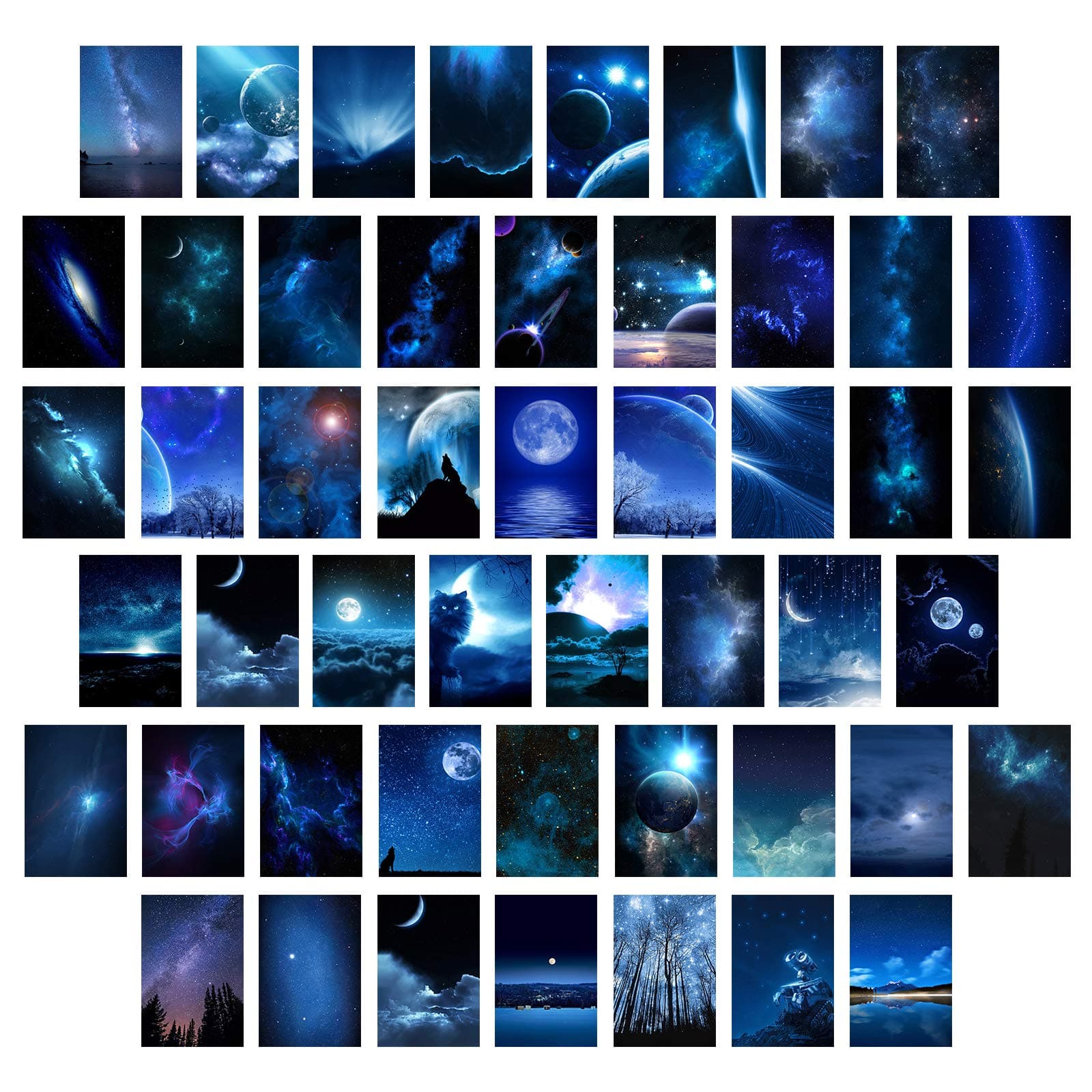 Blue Photo Space Collage Kit - 50PCS Galaxy Starry Sky Wall Art 4 x 6 Inches Mazarine Outer Universe Night Poster Pictures Aesthetic Prints Room Decor for Boys Girls Bedroom Dorm Nature Nebula Artwork