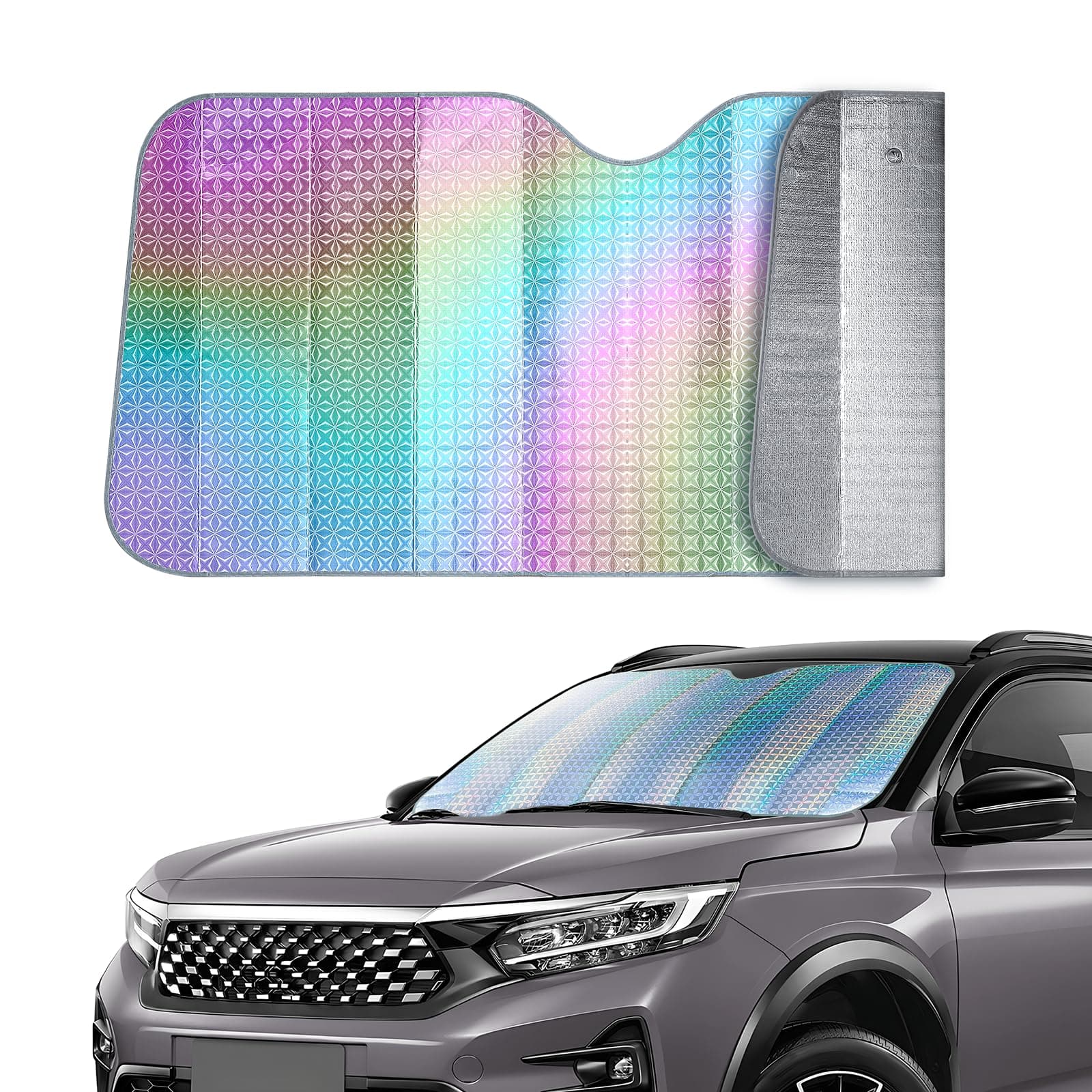 BaytionCar Sunshade for Front Window,Foldable Car Windshield Sun Shade Cover for Car Front Window,UV Reflector Sun Heat Protection, 2 MM Sunshade Fits Most for Cars,Vans,SUV (Medium, Silver)